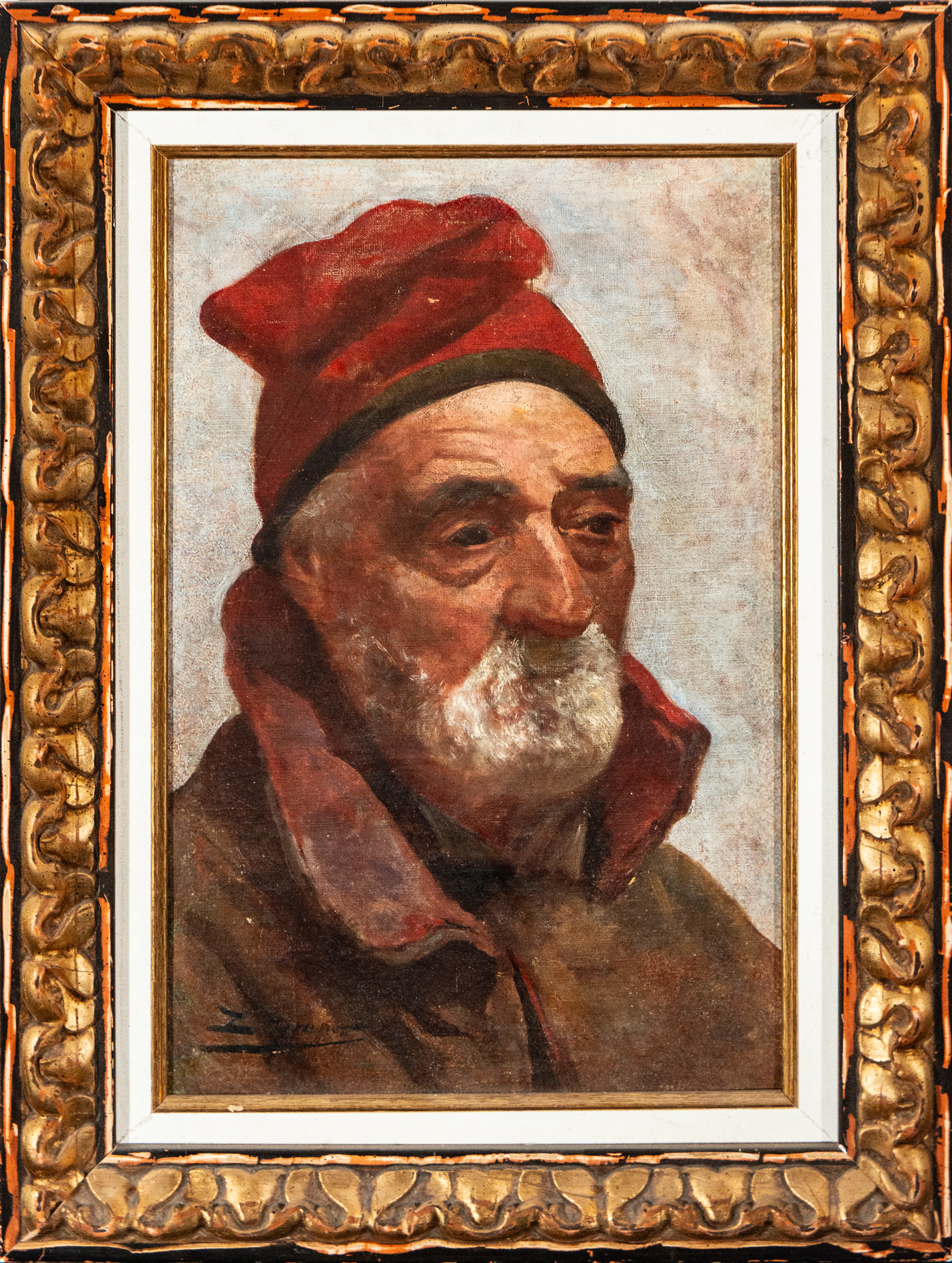 Portrait of an old man with a red cap, signed Graner – possibly Catalan