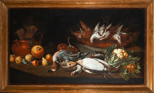 Still life with small game and fruit. Attributed to Antonio Ponce