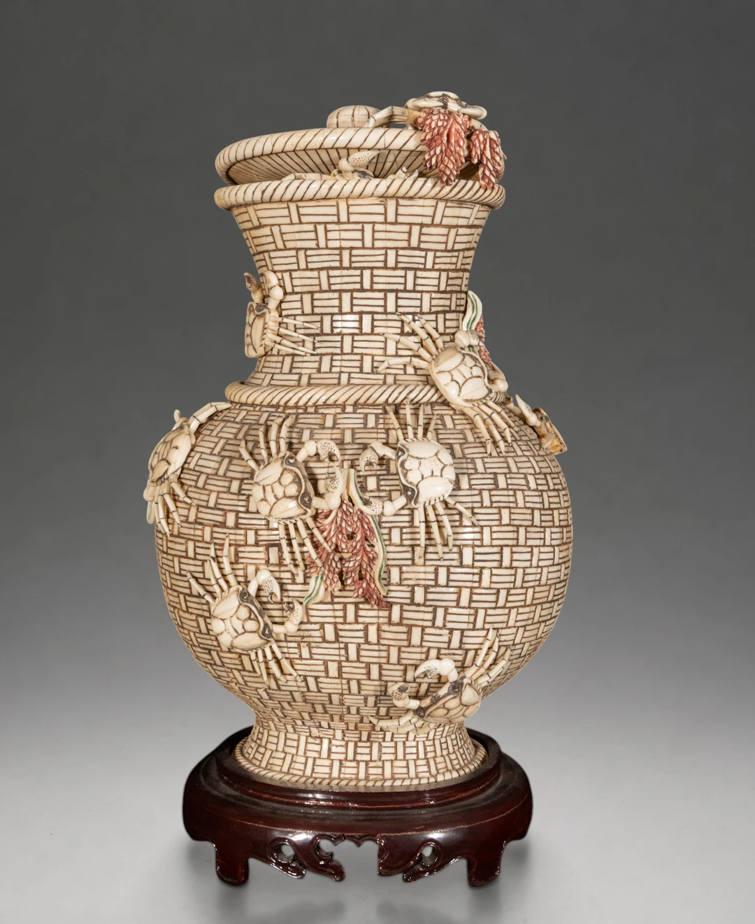Large Chinese bone vase decorated with crabs and ears of wheat – China