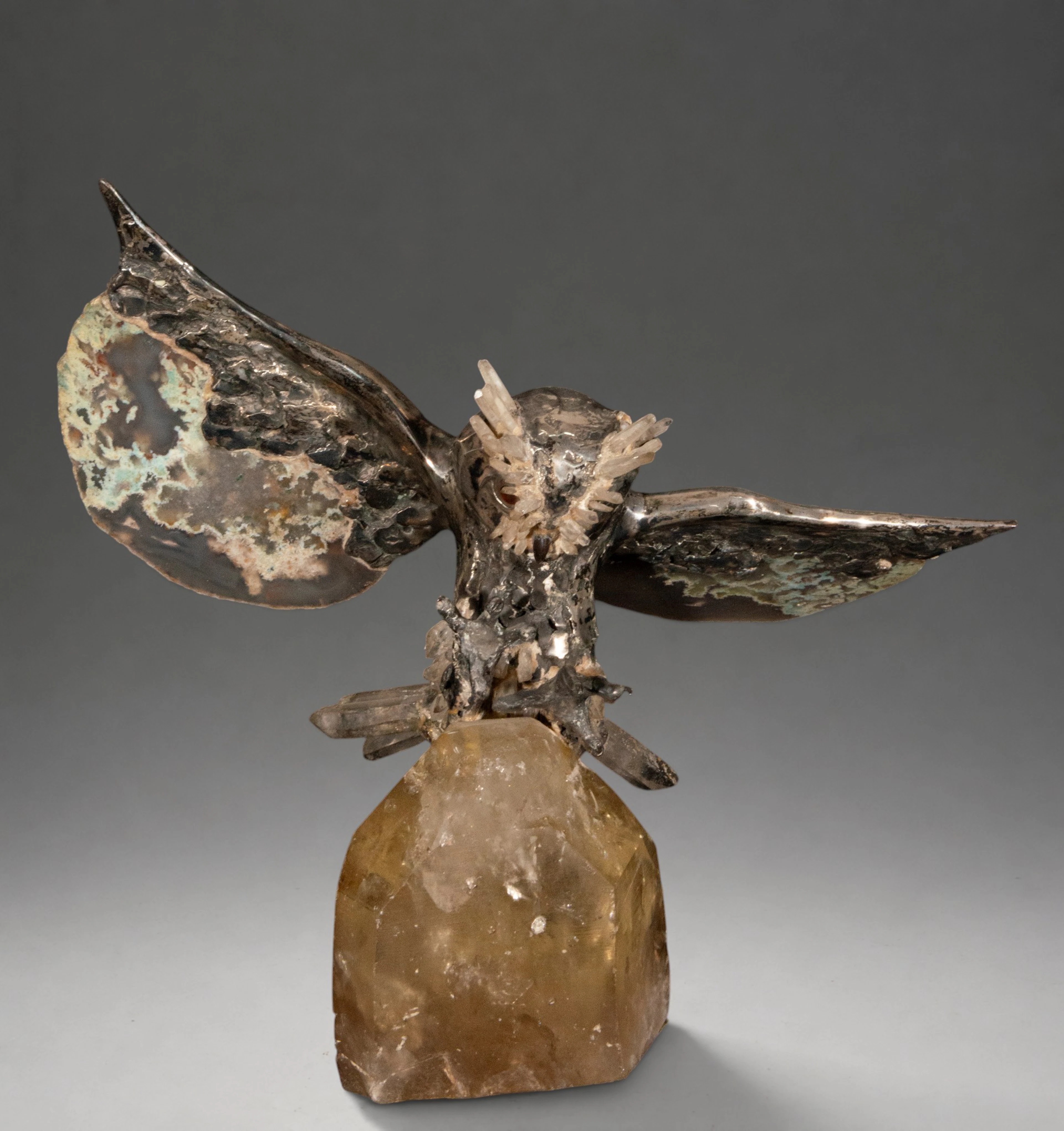 Owl with outstretched wings, signed Braojos – 20th century