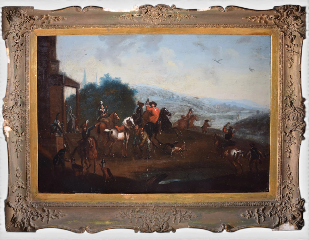 17TH CENTURY FRANCO-FLEMISH SCHOOL - Hunting scene on horseback with