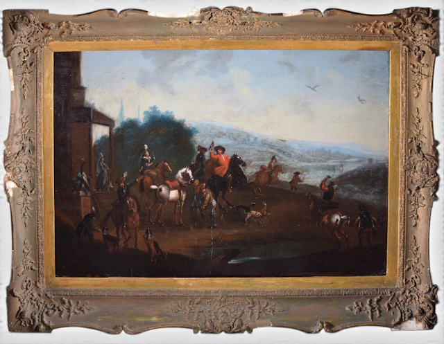 17TH CENTURY FRANCO-FLEMISH SCHOOL - Hunting scene on horseback with