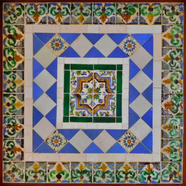 Composition with Portuguese tiles in blue with a vase motif, Portugal
