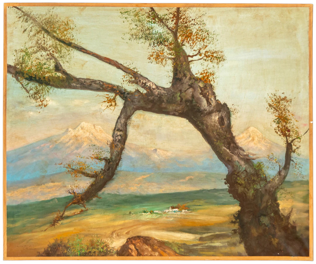 Landscape with tree, signed "José MV, Mexico" – Mexican School – 19th century