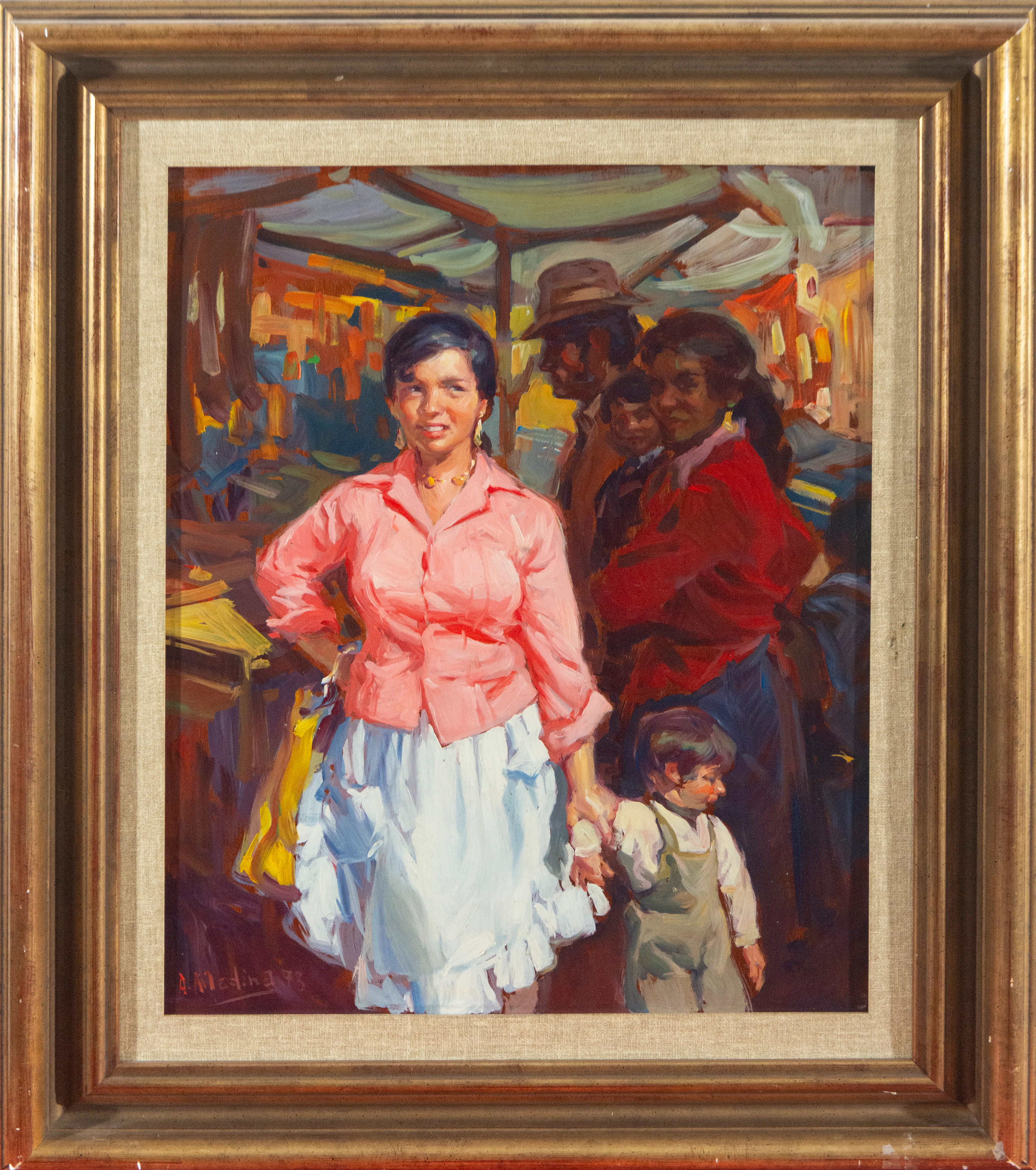 Market scene with figures, A. MEDINA 1973 – 20th century