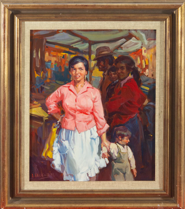 Market scene with figures, A. MEDINA 1973 – 20th century
