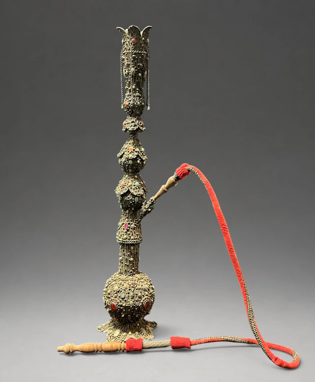 EXCEPTIONAL AND LARGE SILVER FILIGREE OTTOMAN PIPE, 19TH C