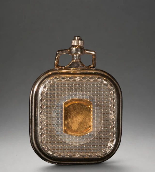 Rectangular case pocket watch with geometric decoration