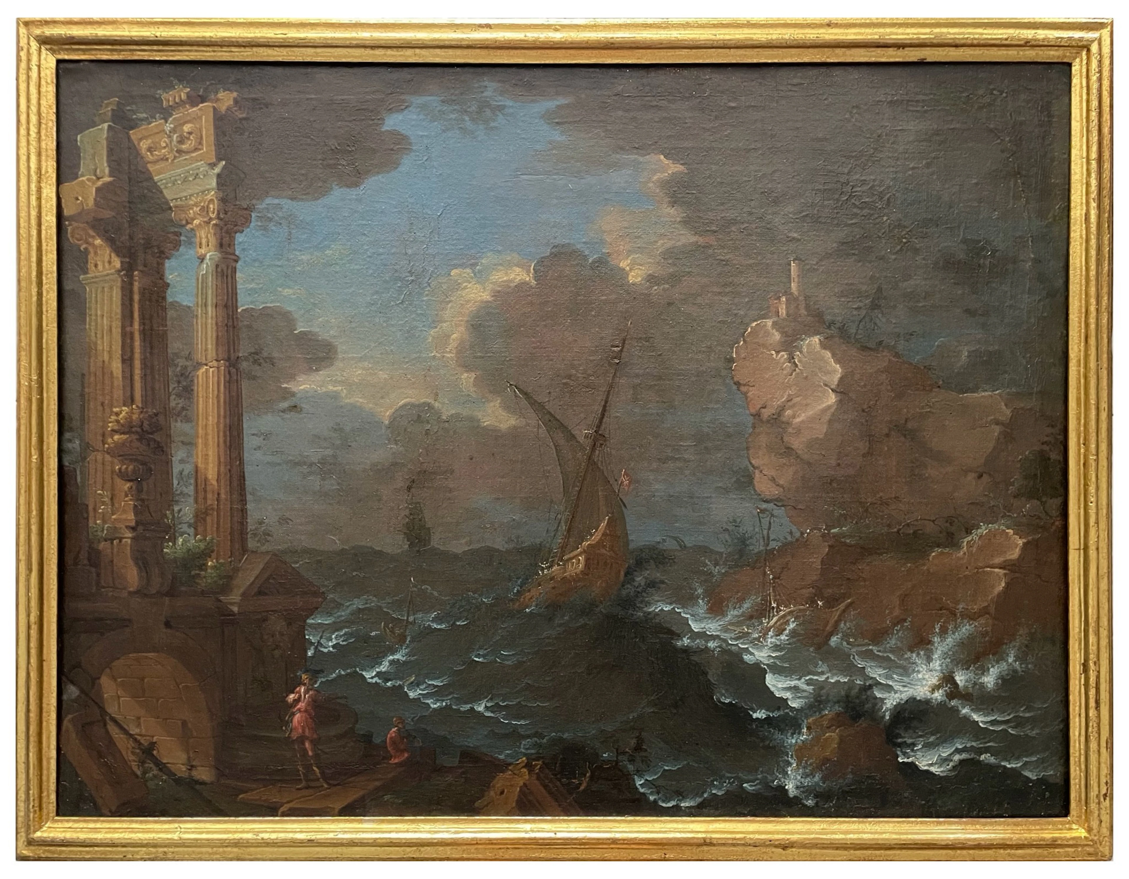 Italian or French school, 17th century - Seascape with storm and ruins