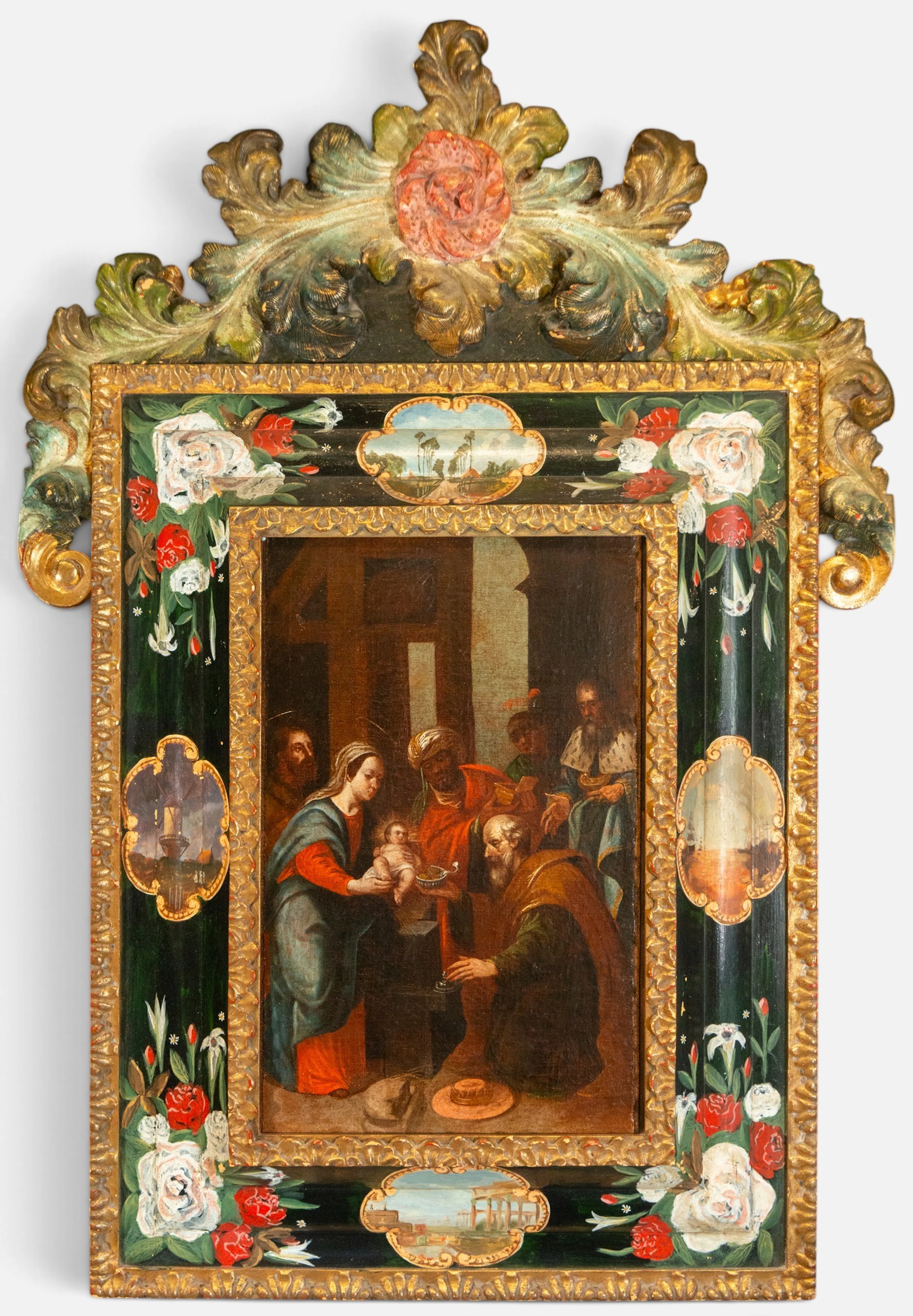 Religious scene with assembled figures – Italian Baroque school – 17th century
