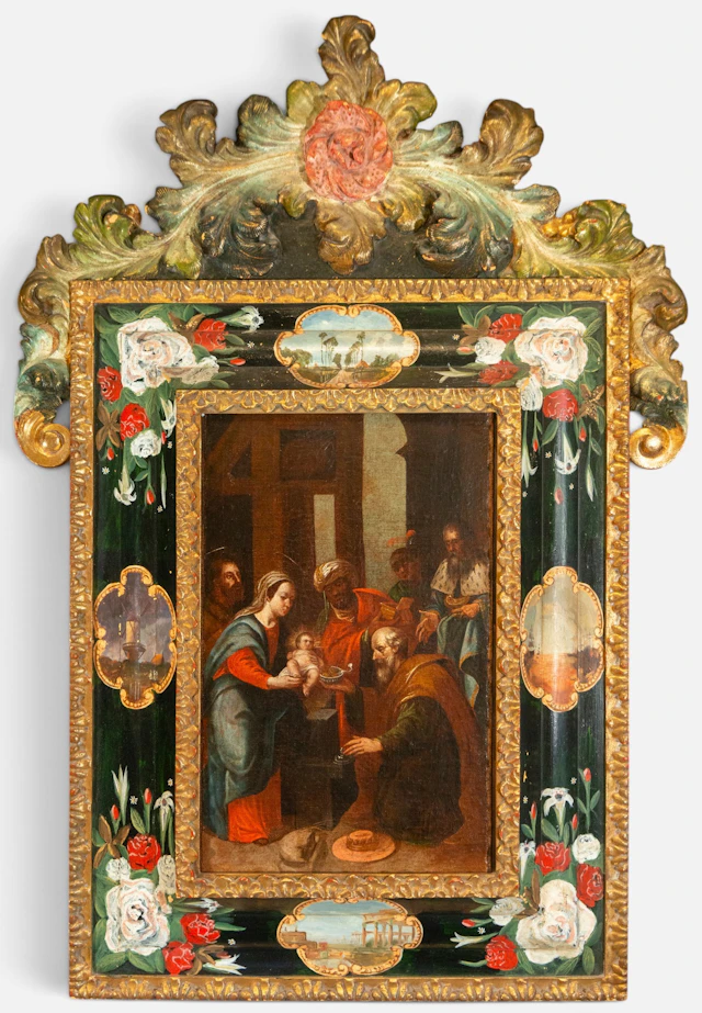 Religious scene with assembled figures – Italian Baroque school – 17th century