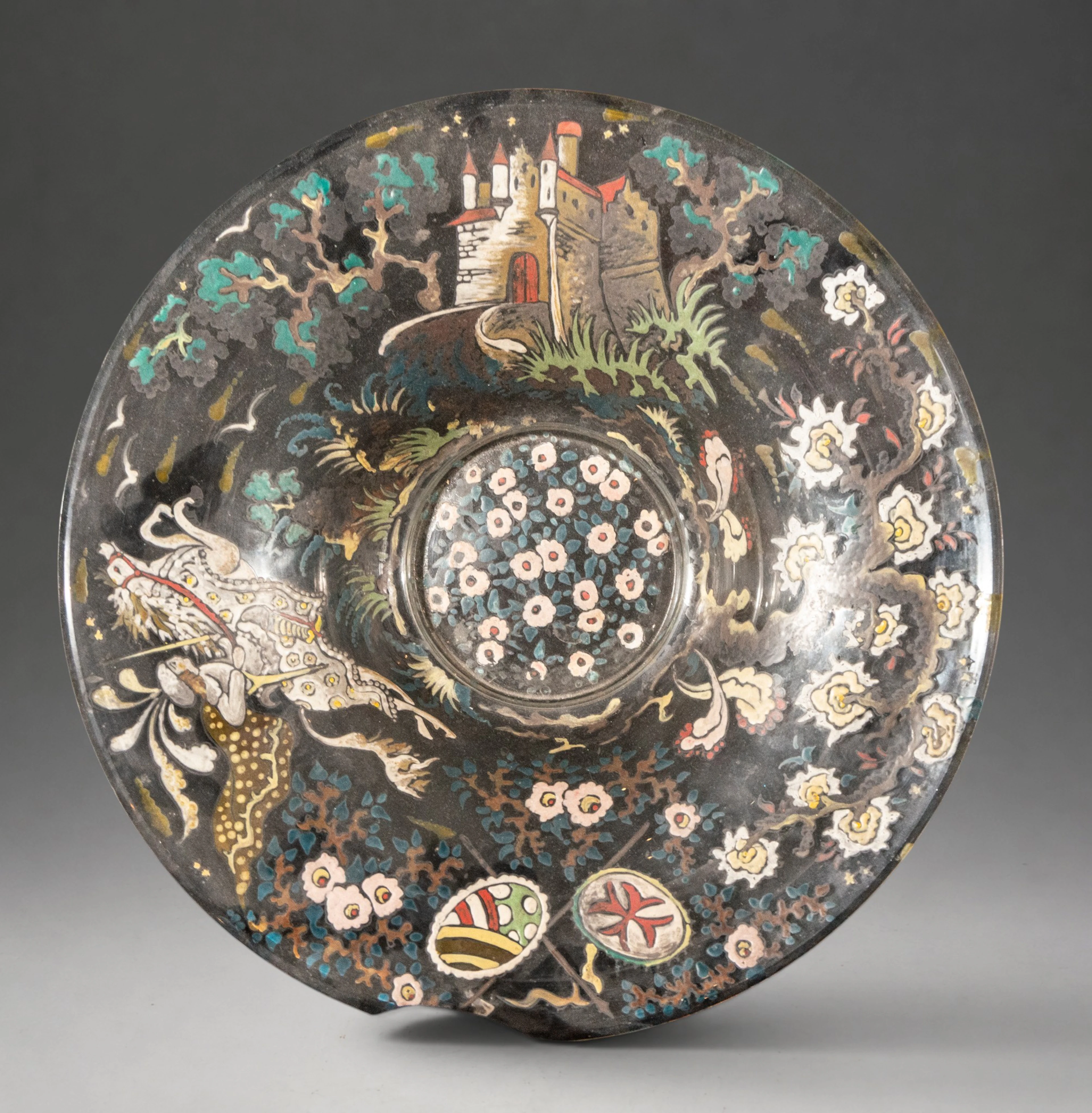 Decorative painted glass plate – European School – 18th century