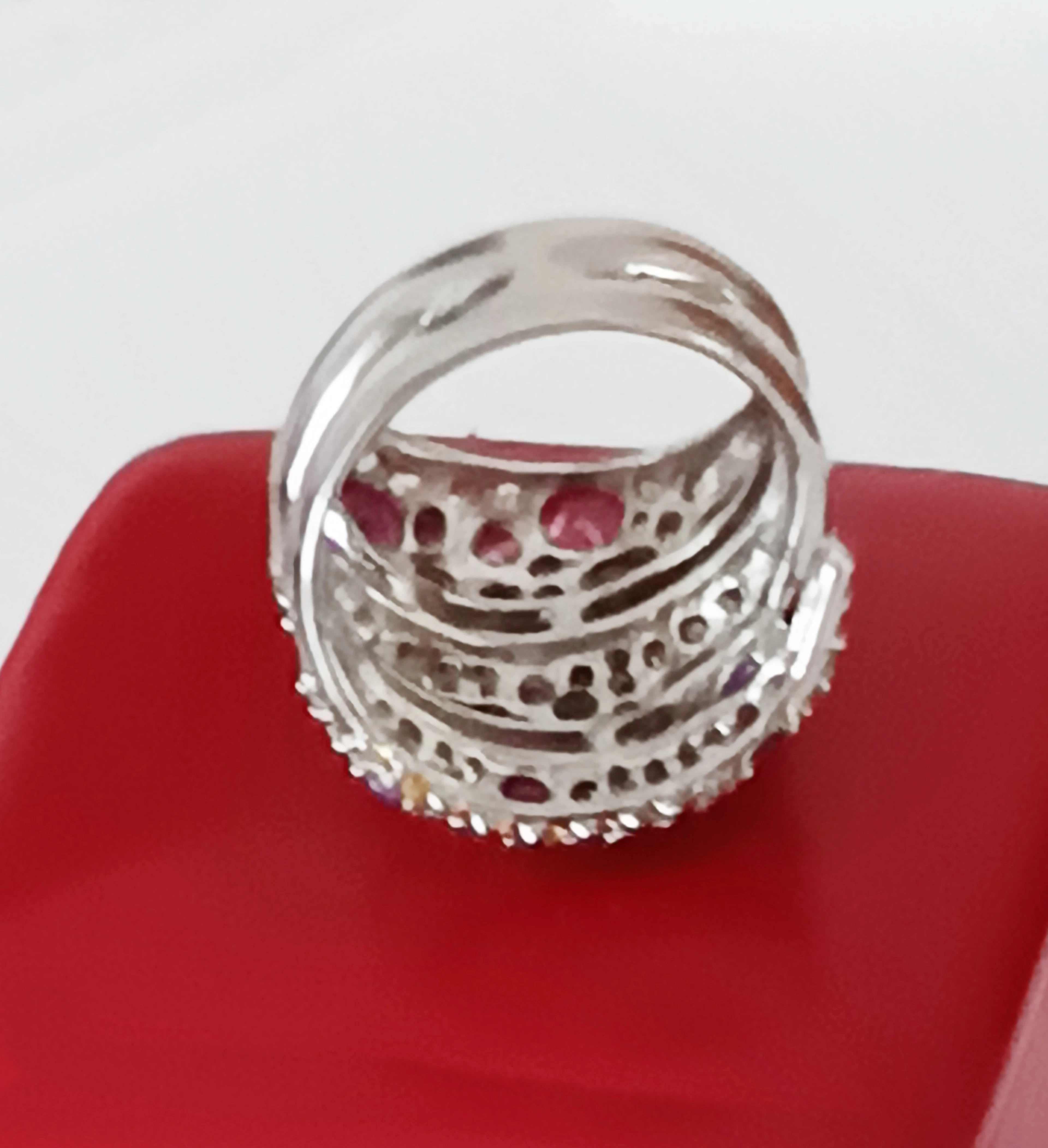 Wide ring in 925 sterling silver with tourmalines and natural gemstones