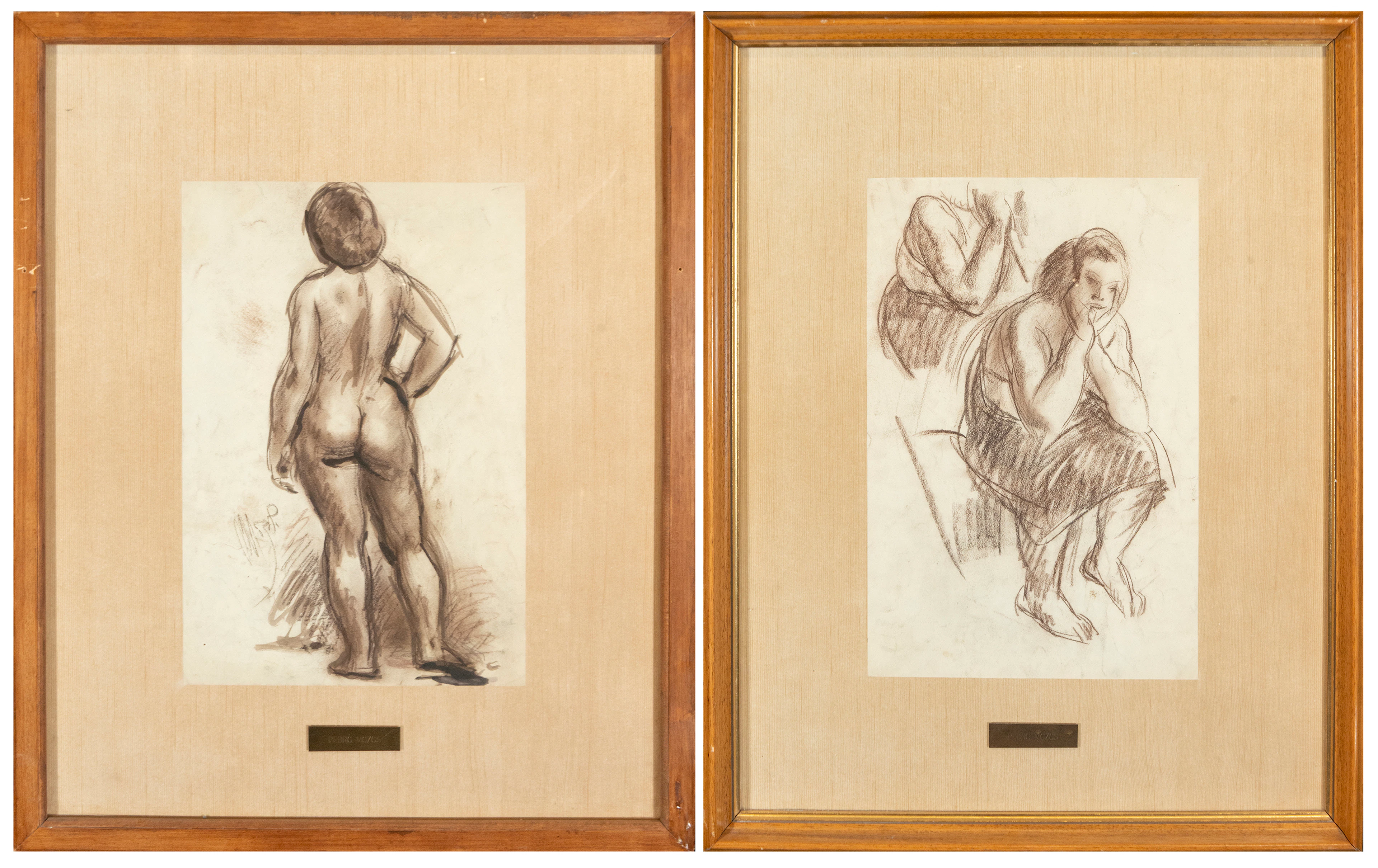 Pair of studies of human figures – PEDRO MOZOS – 19th-20th century