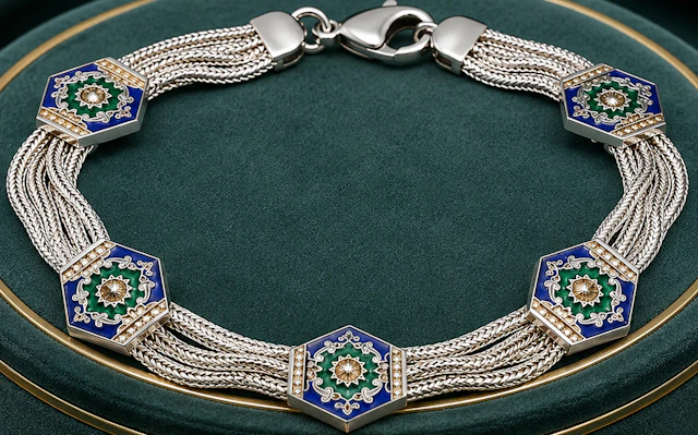 Vintage Russian unisex bracelet in 925 sterling silver. Chains joined