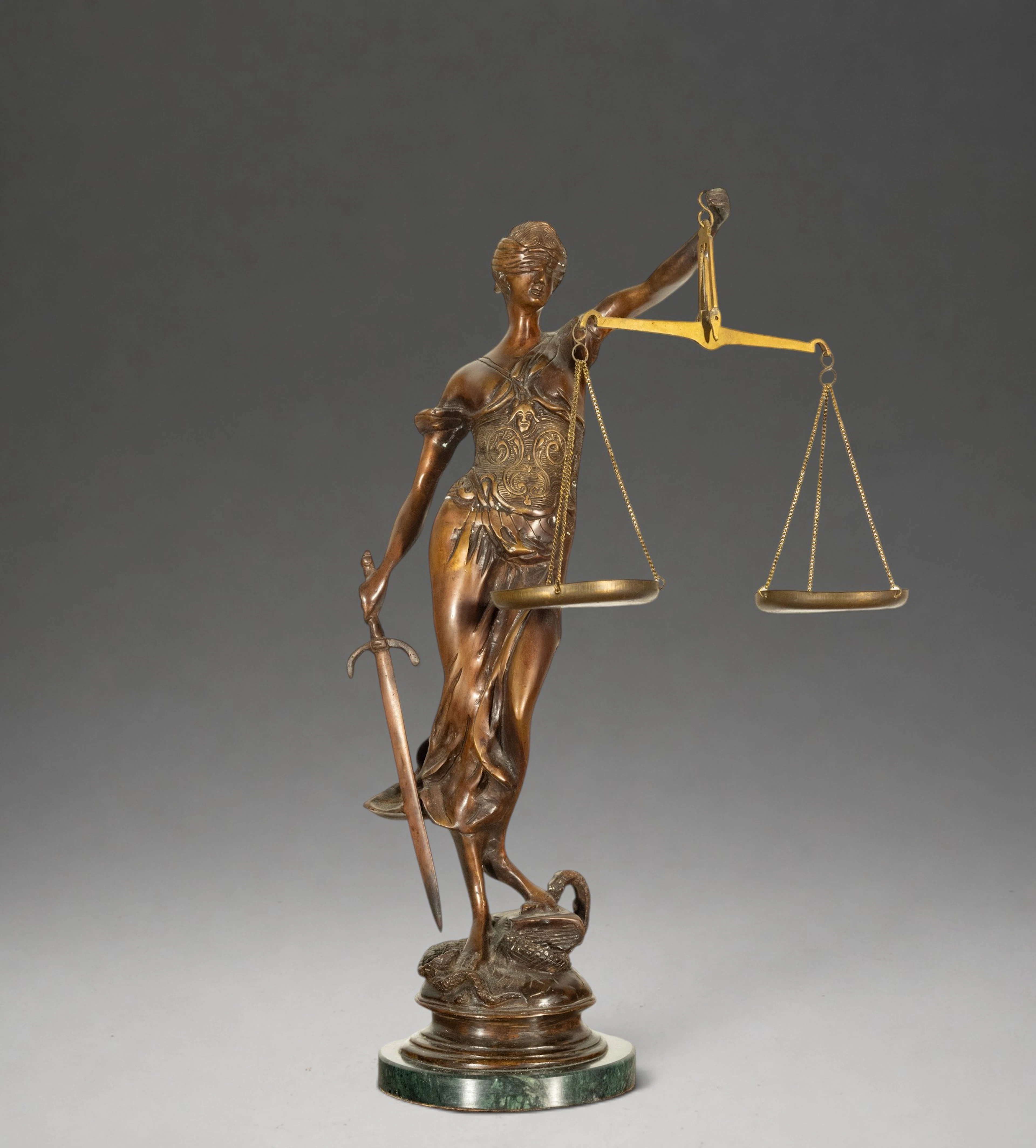 BLIND JUSTICE, BRONZE SCULPTURE