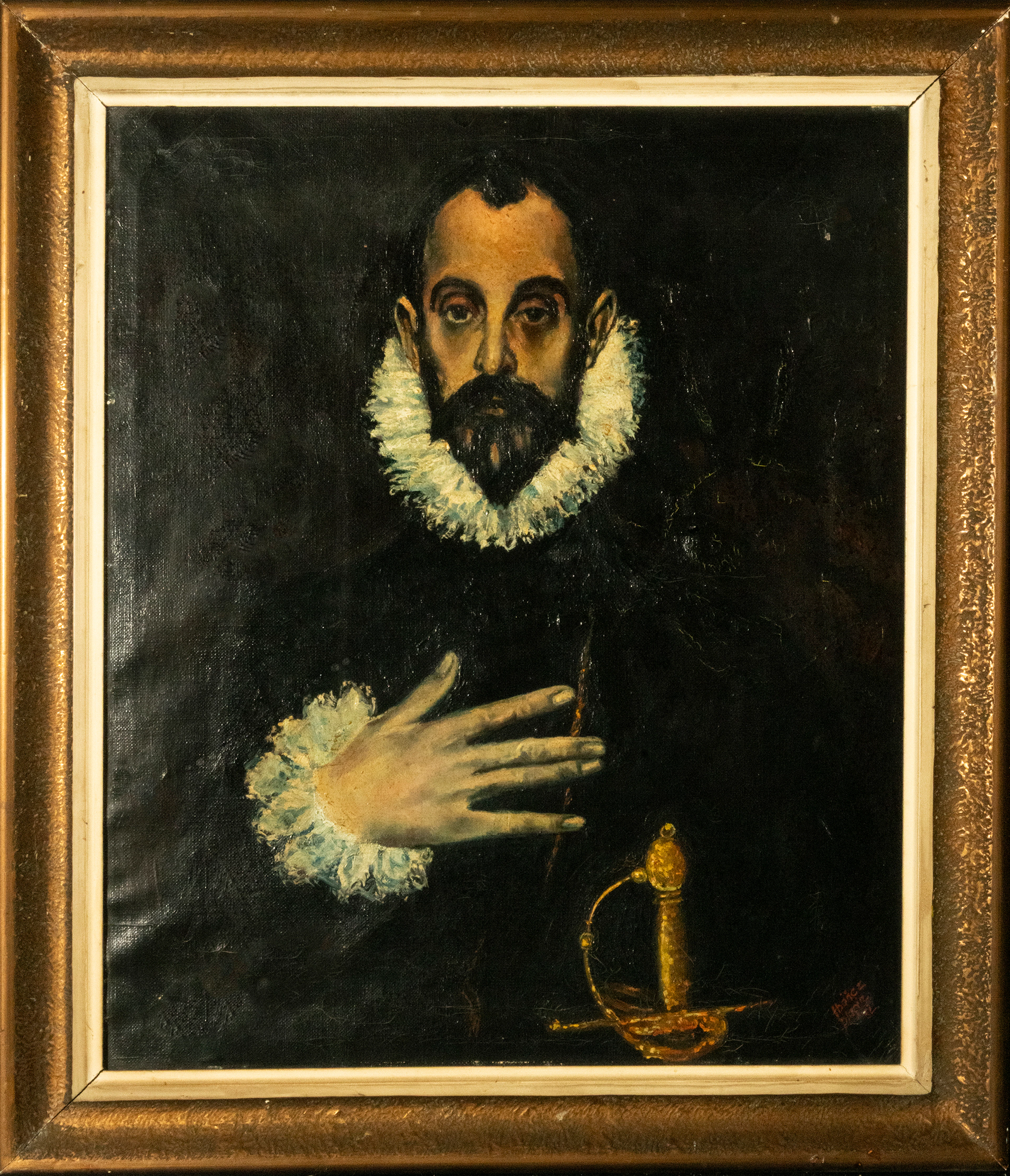 GENTLEMAN WITH HAND ON CHEST, FOLLOWING EL GRECO, 20TH CENTURY