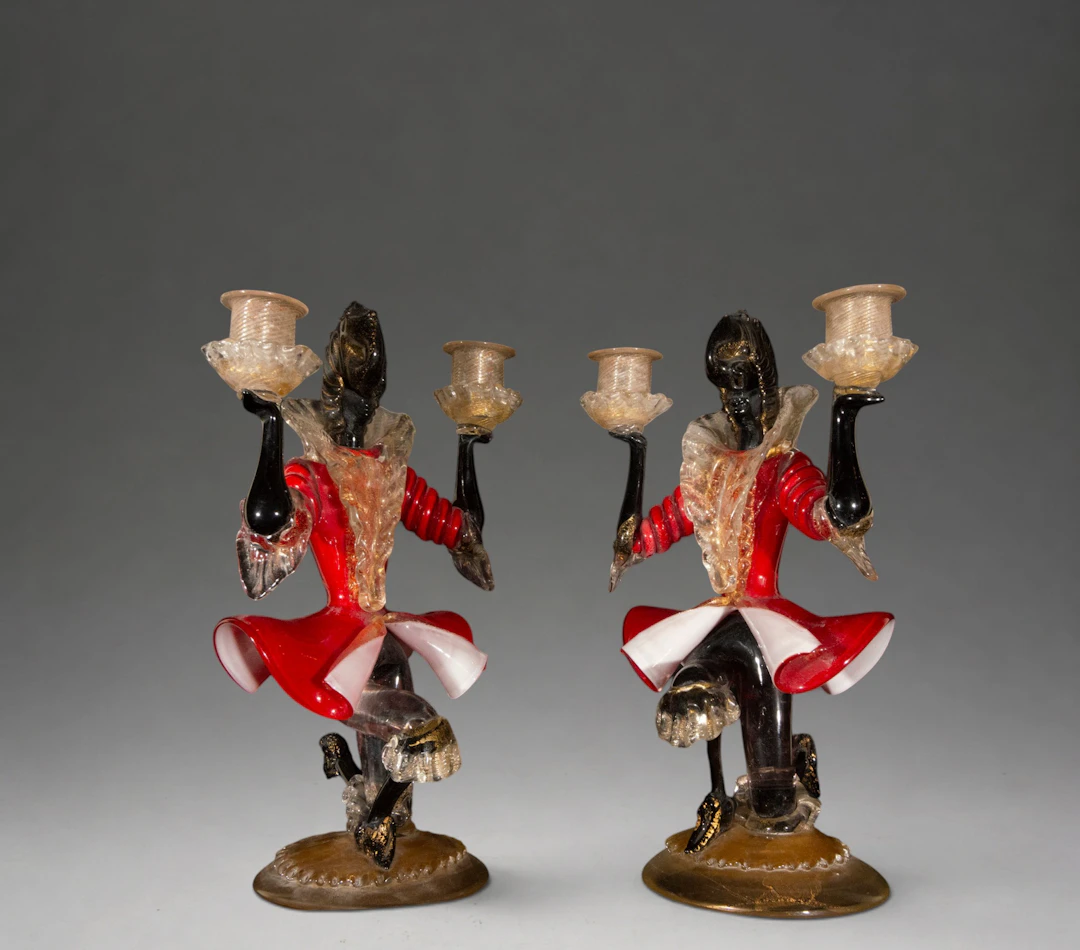 Pair of Murano glass candlesticks – Ercole Barovier – Italy – 1940s