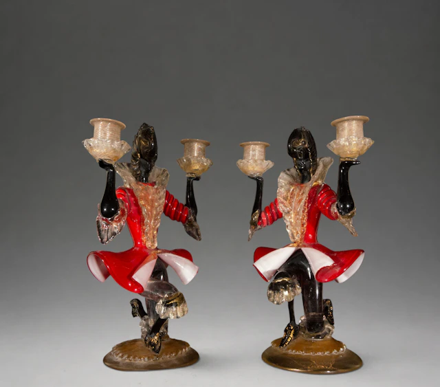 Pair of Murano glass candlesticks – Ercole Barovier – Italy – 1940s