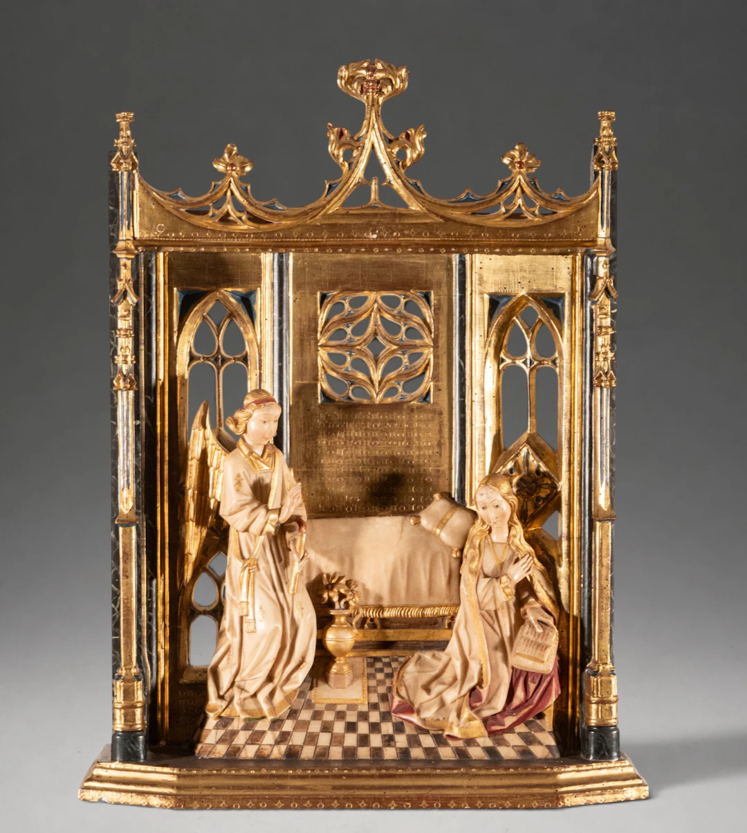 Important Annunciation in Alabaster and Wood - Following Flemish Gothic Models