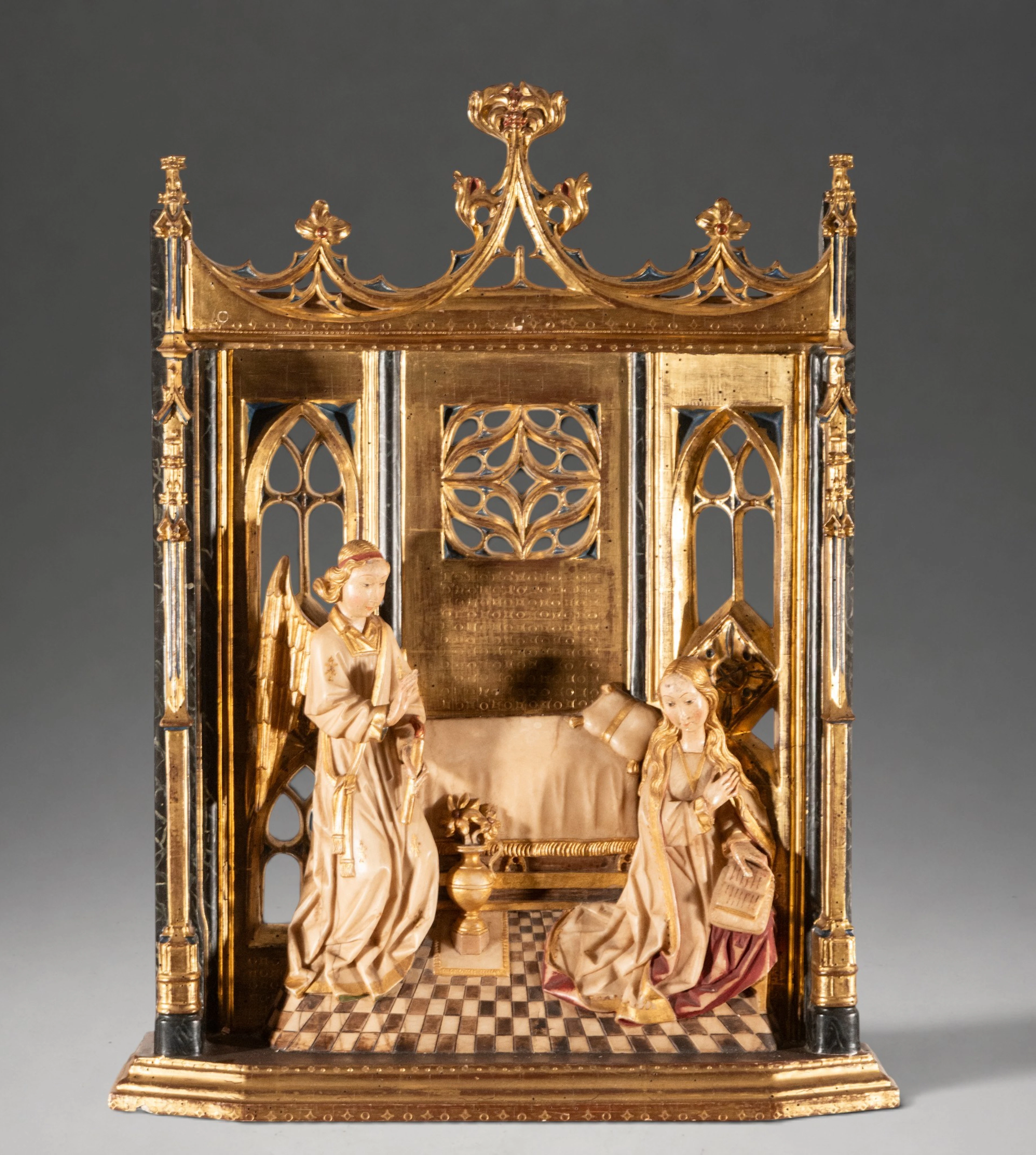 Important Annunciation in Alabaster and Wood - Following Flemish Gothic Models