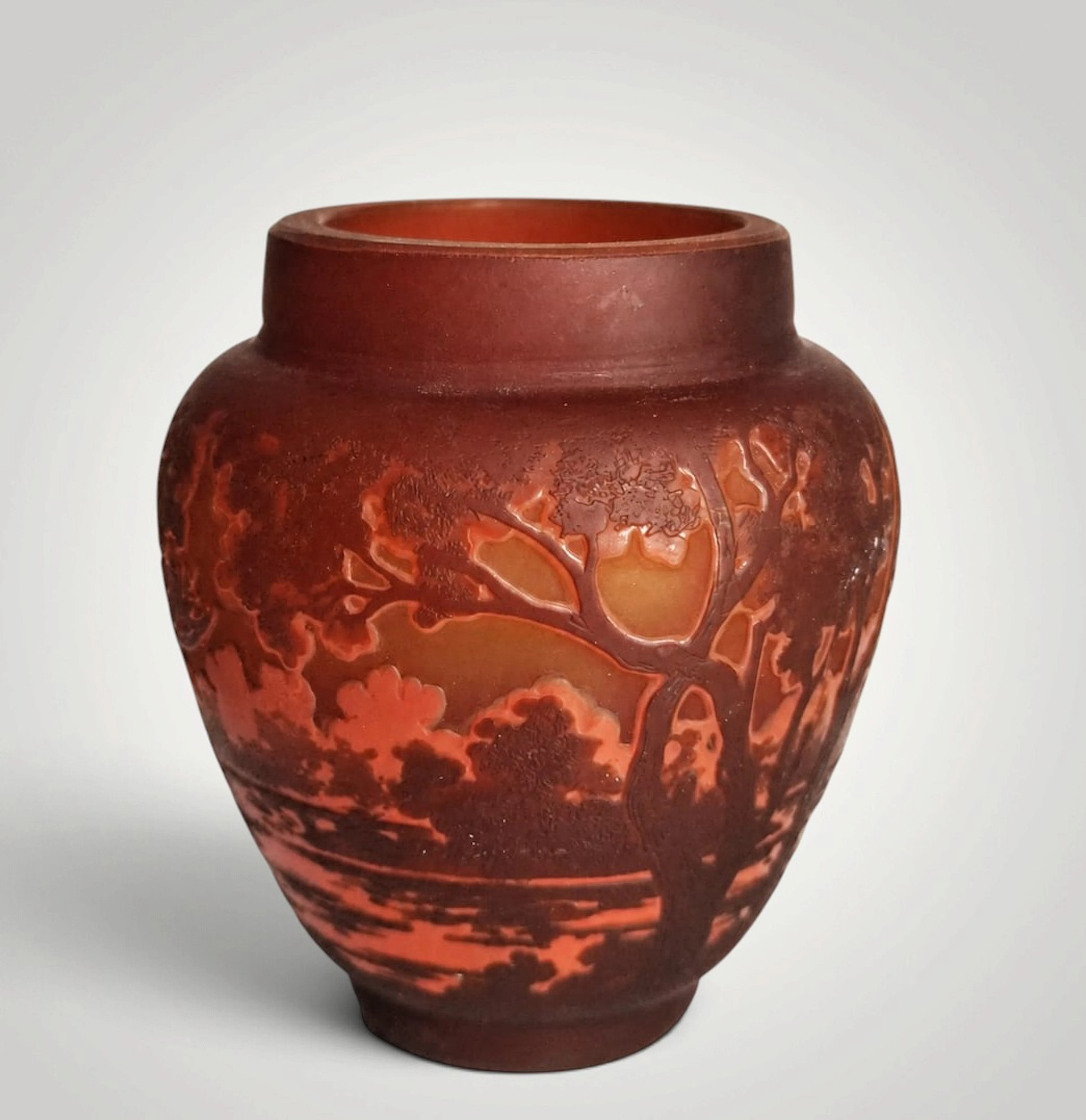 Signed Galle vase with landscape design