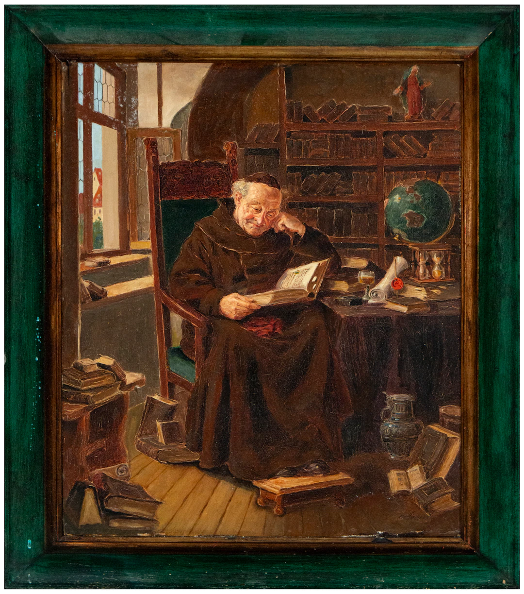 Cleric reading in his office – Spanish school – 19th century