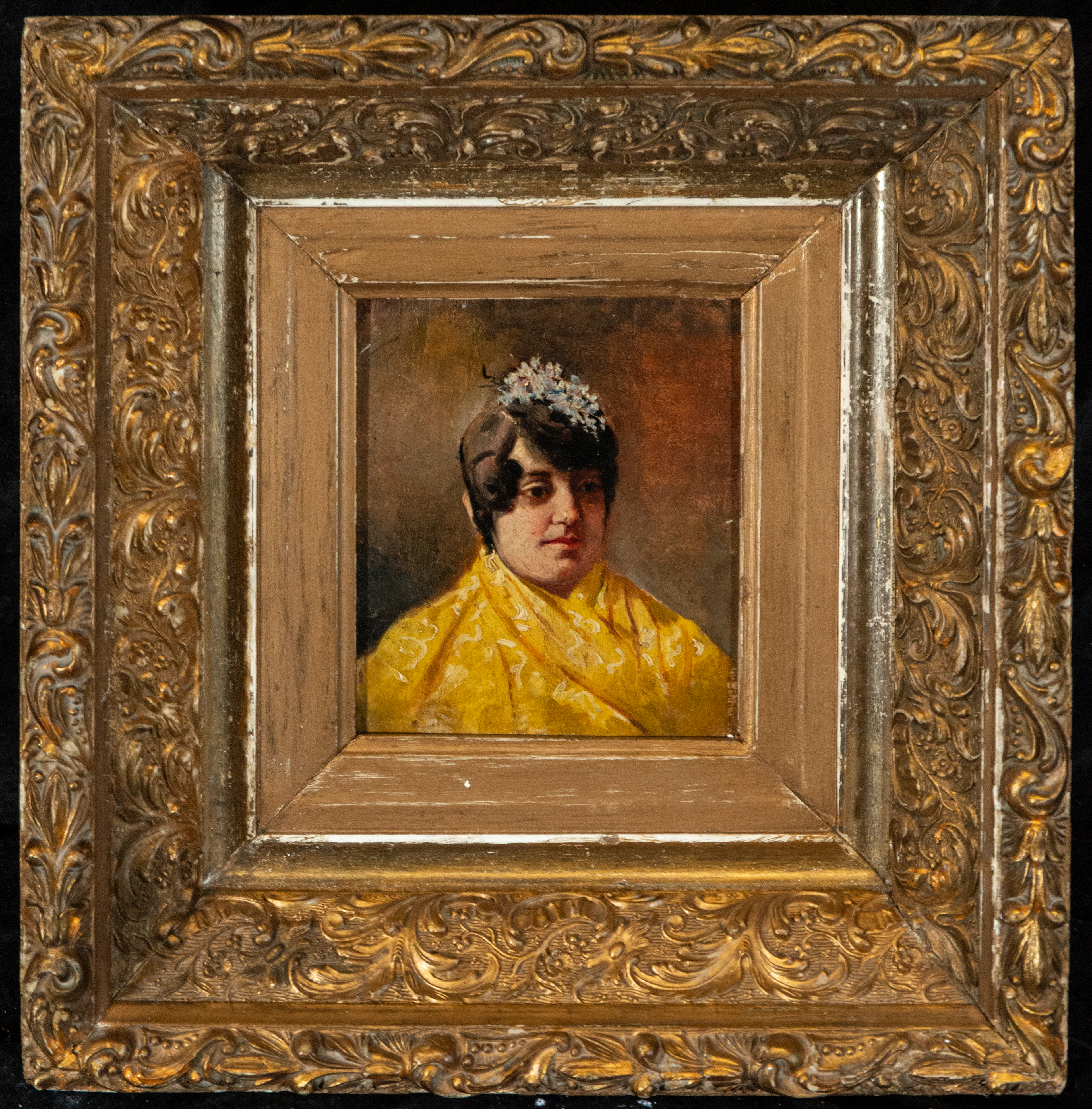Portrait of a lady in a yellow dress – Aragonese School – 19th century