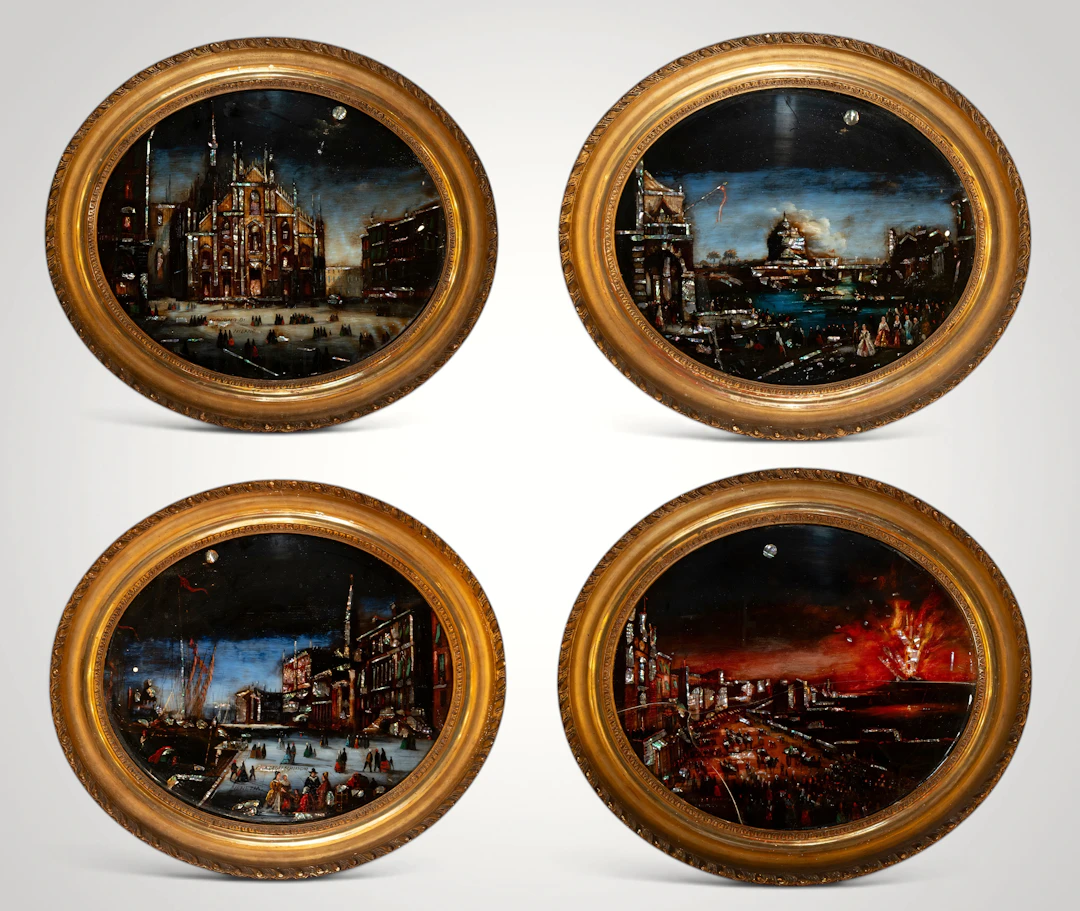 Elegant set of 4 Oval Souvenirs Grand Tour of Italy - Circa 1800