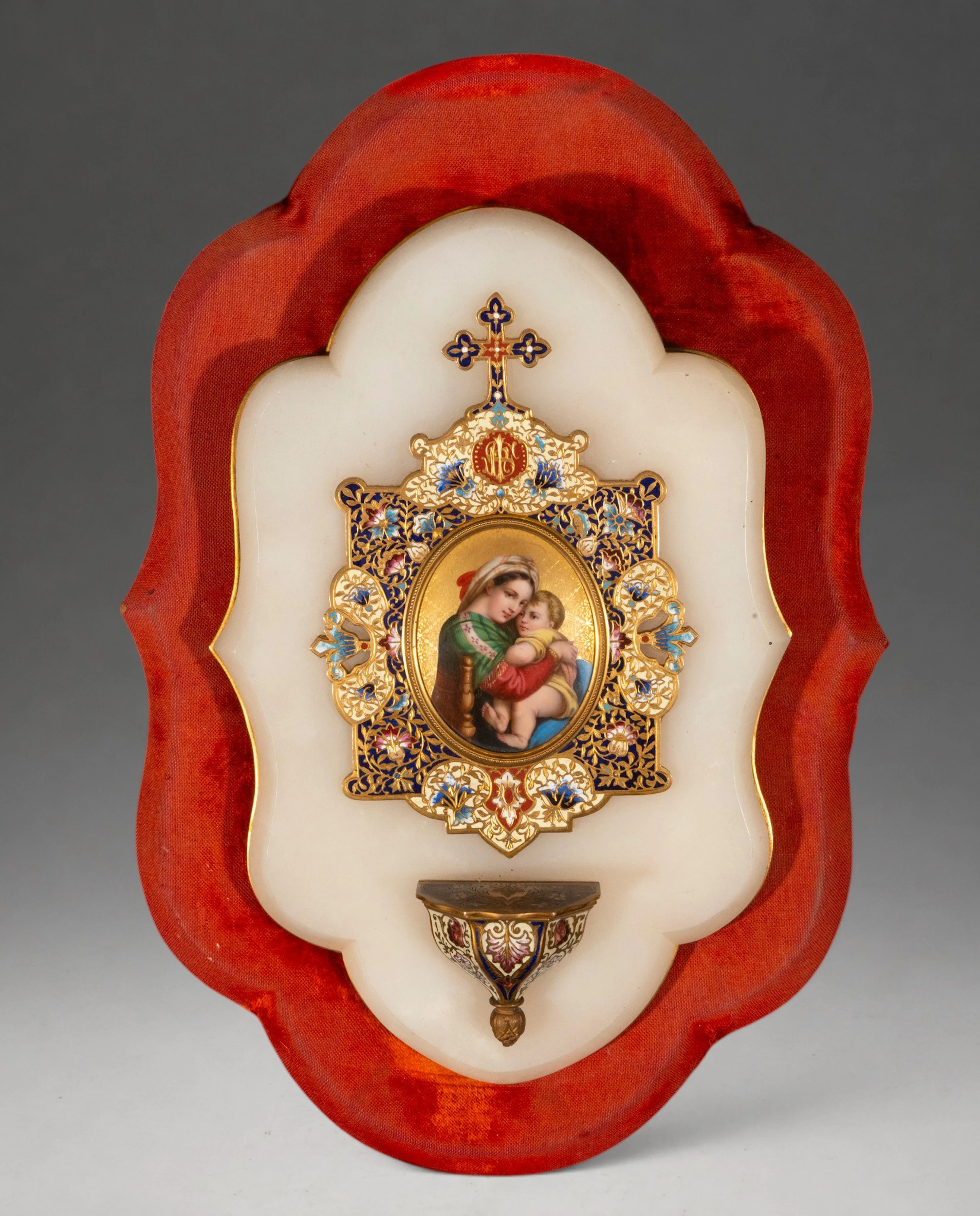 Devotional holy water font with the Virgin and Child – European School