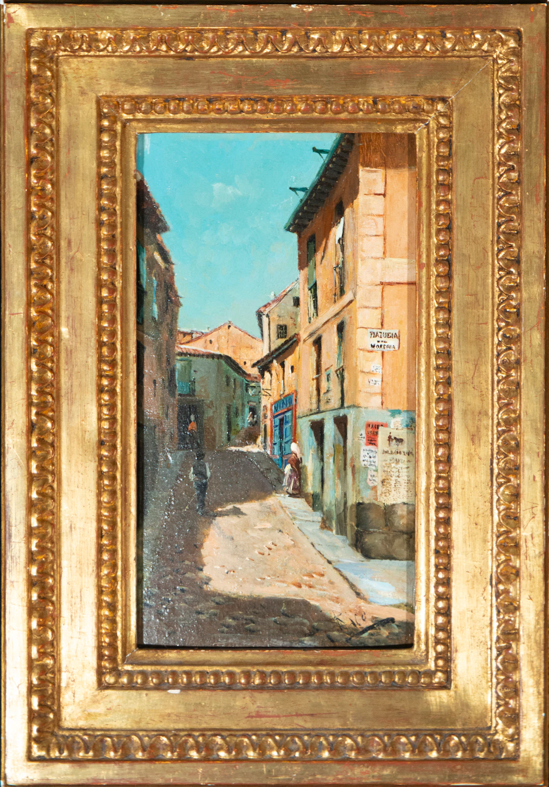 Village street, signed “Rico” 19th century Spanish School –