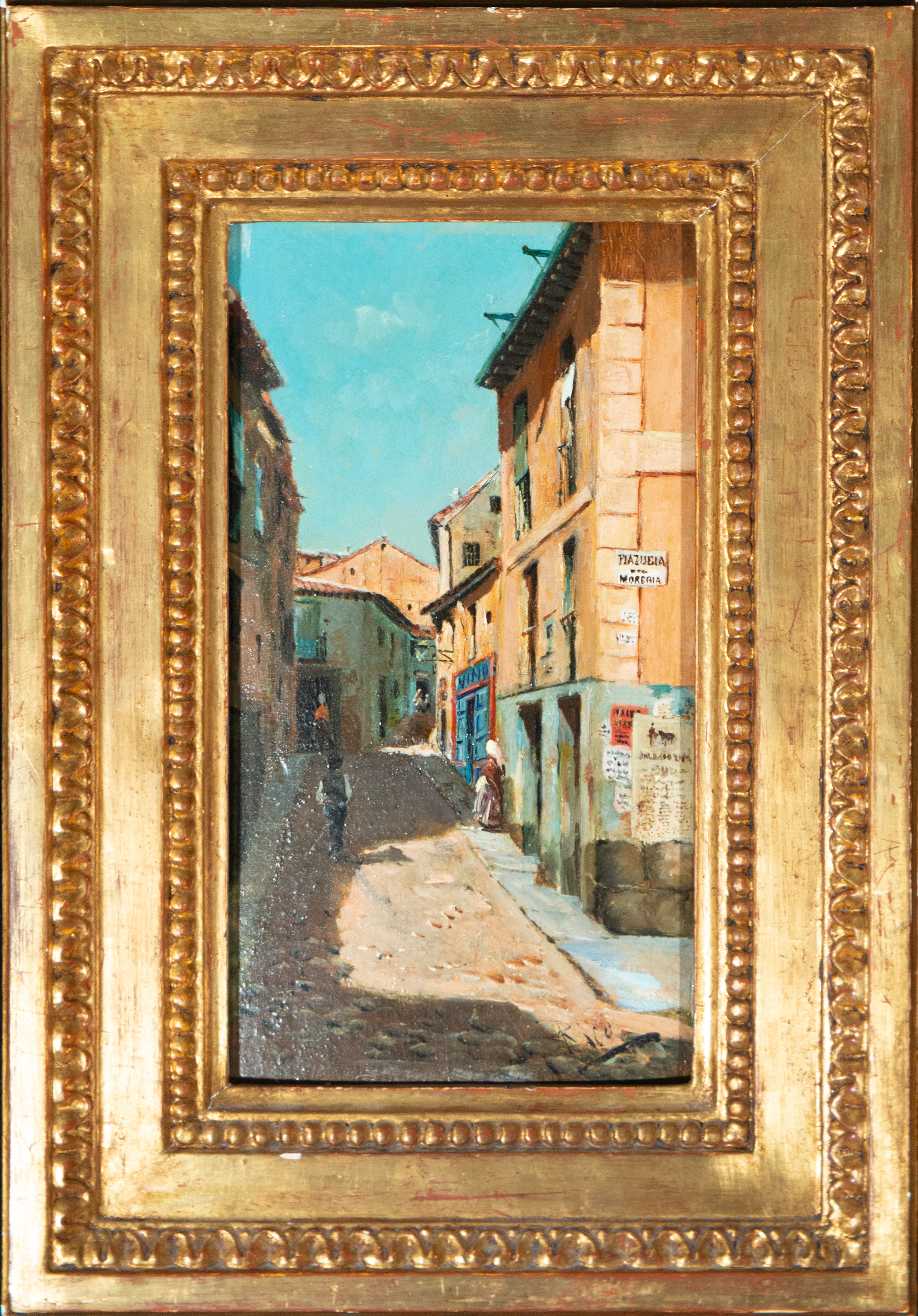 Village street, signed “Rico” 19th century Spanish School –
