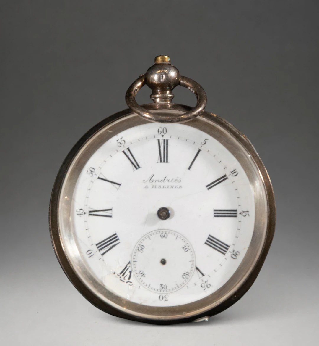 Pocket watch with white dial and second hand