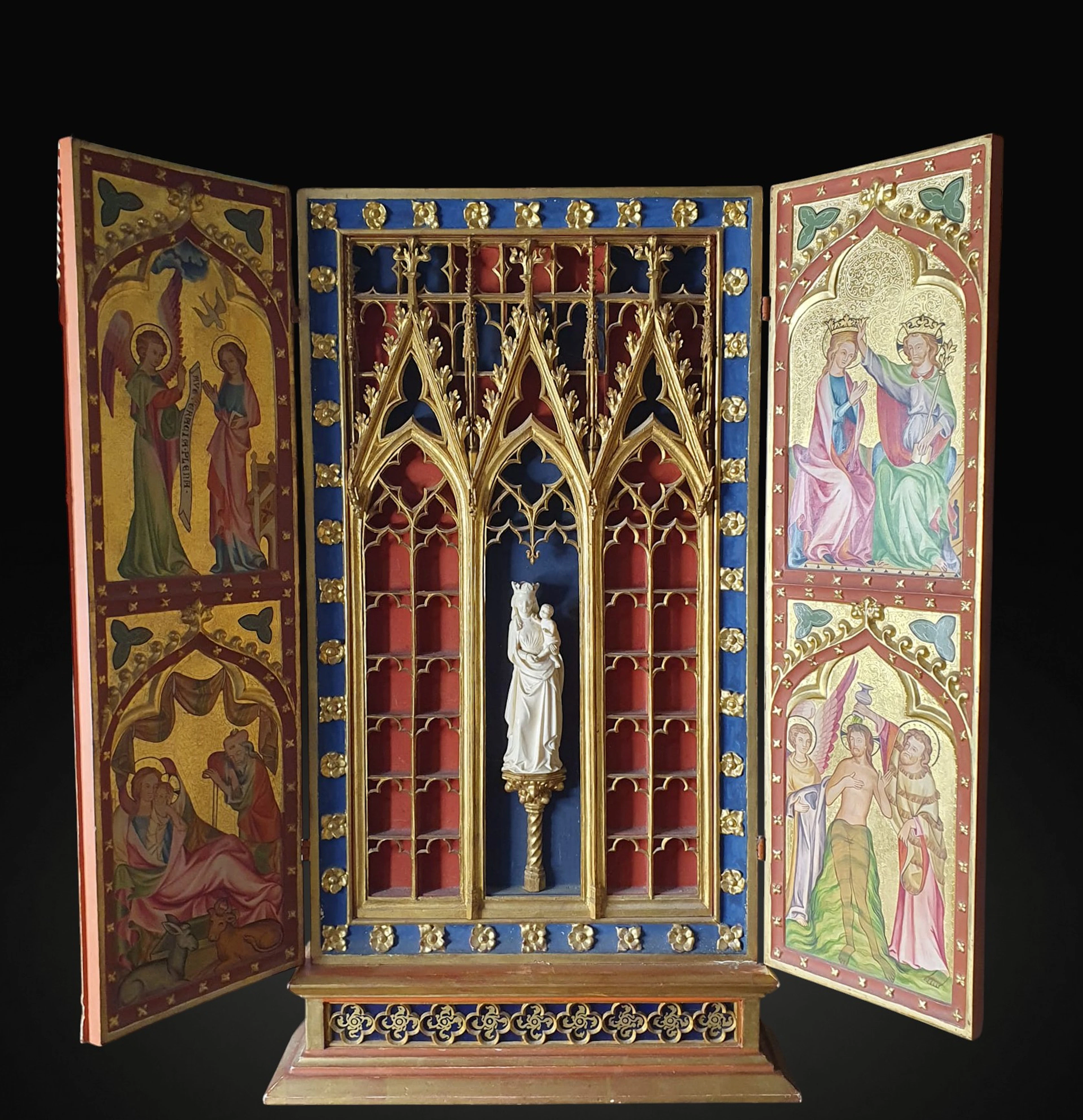 Important Large Portable Altar Triptych French Neo-Gothic 19th Century