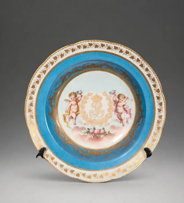 Plate with cherubs and floral decoration – French School, Sèvres style