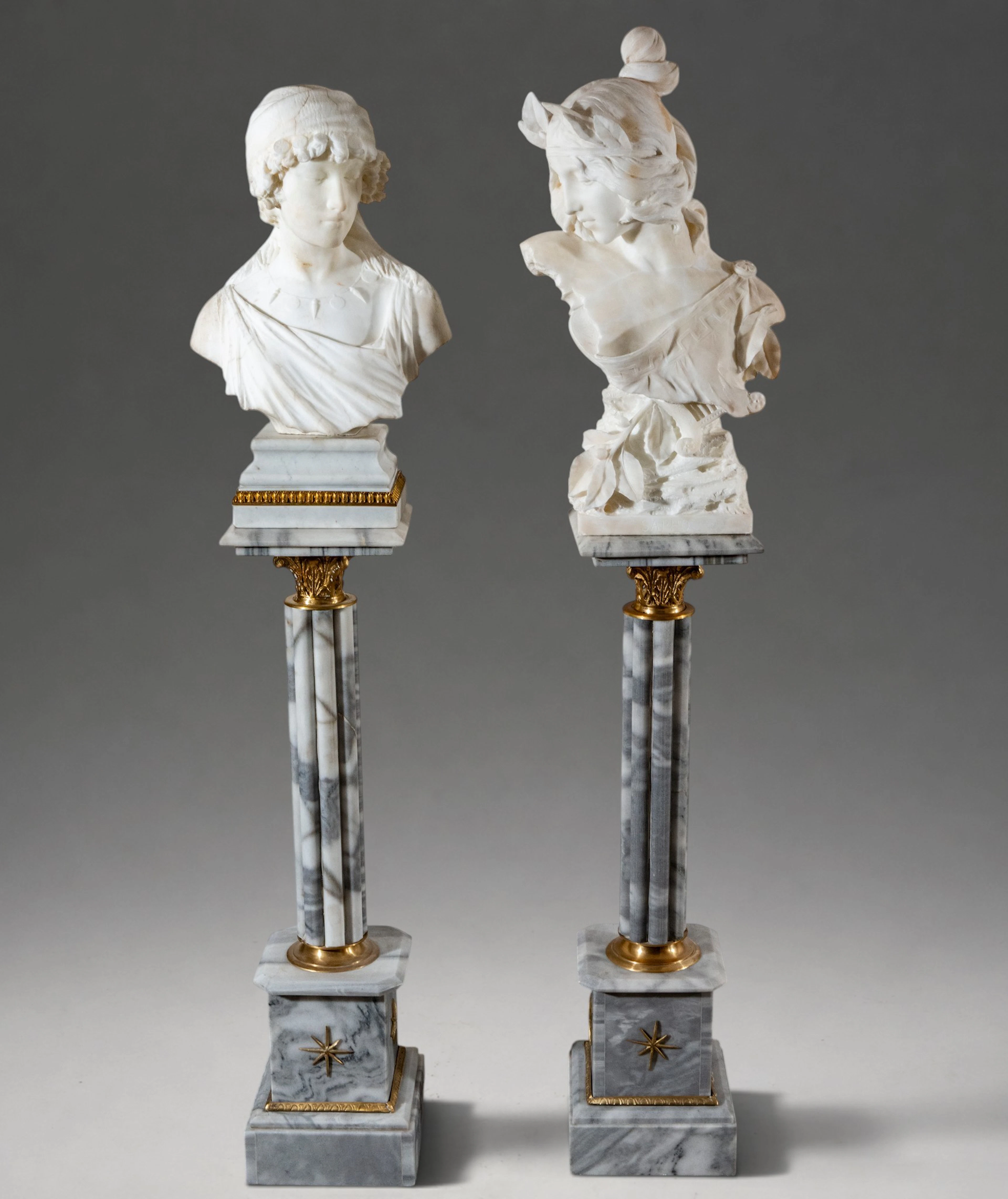 LADY AND SAPPHO - Pair of allegorical female busts, signed, – French
