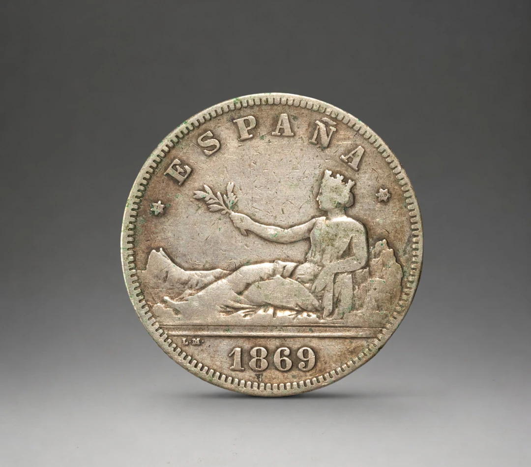 SILVER - COINS - 2 PESETAS SILVER REPUBLIC 1869