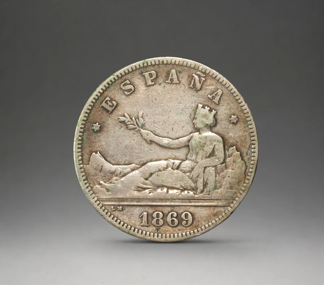 SILVER - COINS - 2 PESETAS SILVER REPUBLIC 1869