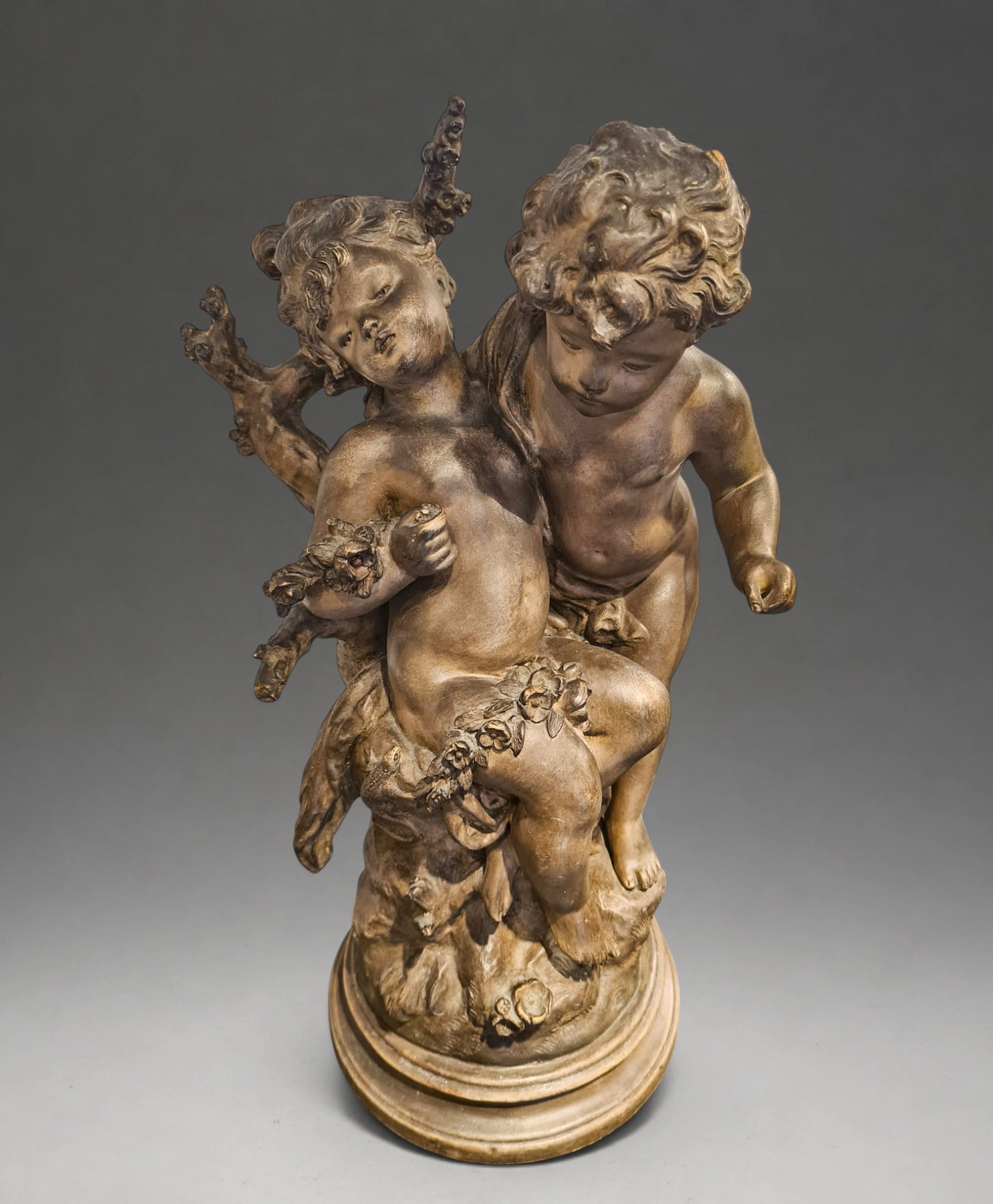 Large Pair of Cupids in Terracotta - Signed by Hippolyte Moreau (1832-1926)
