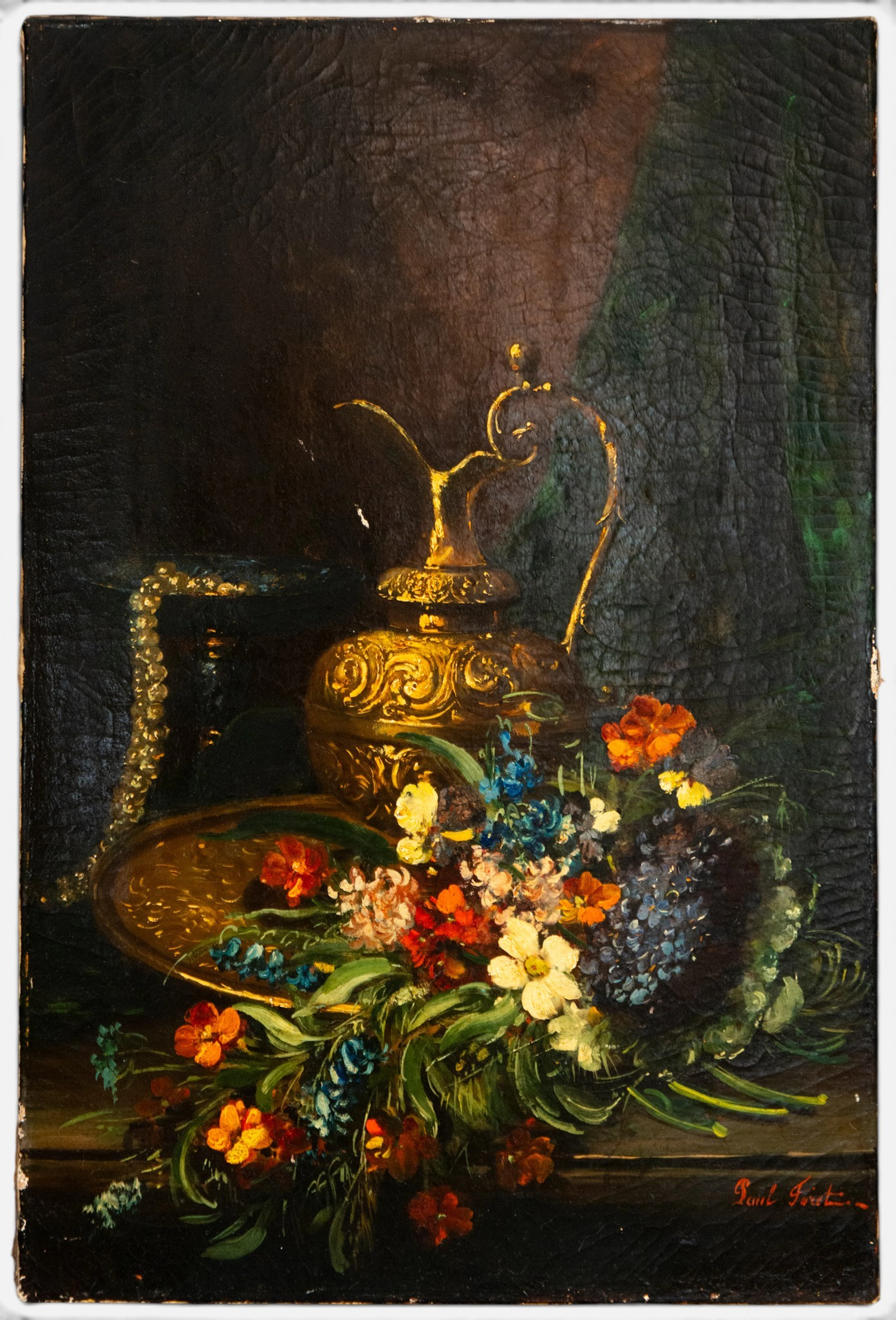 Still life of flowers with jug, signed “Paul Fort” – European School