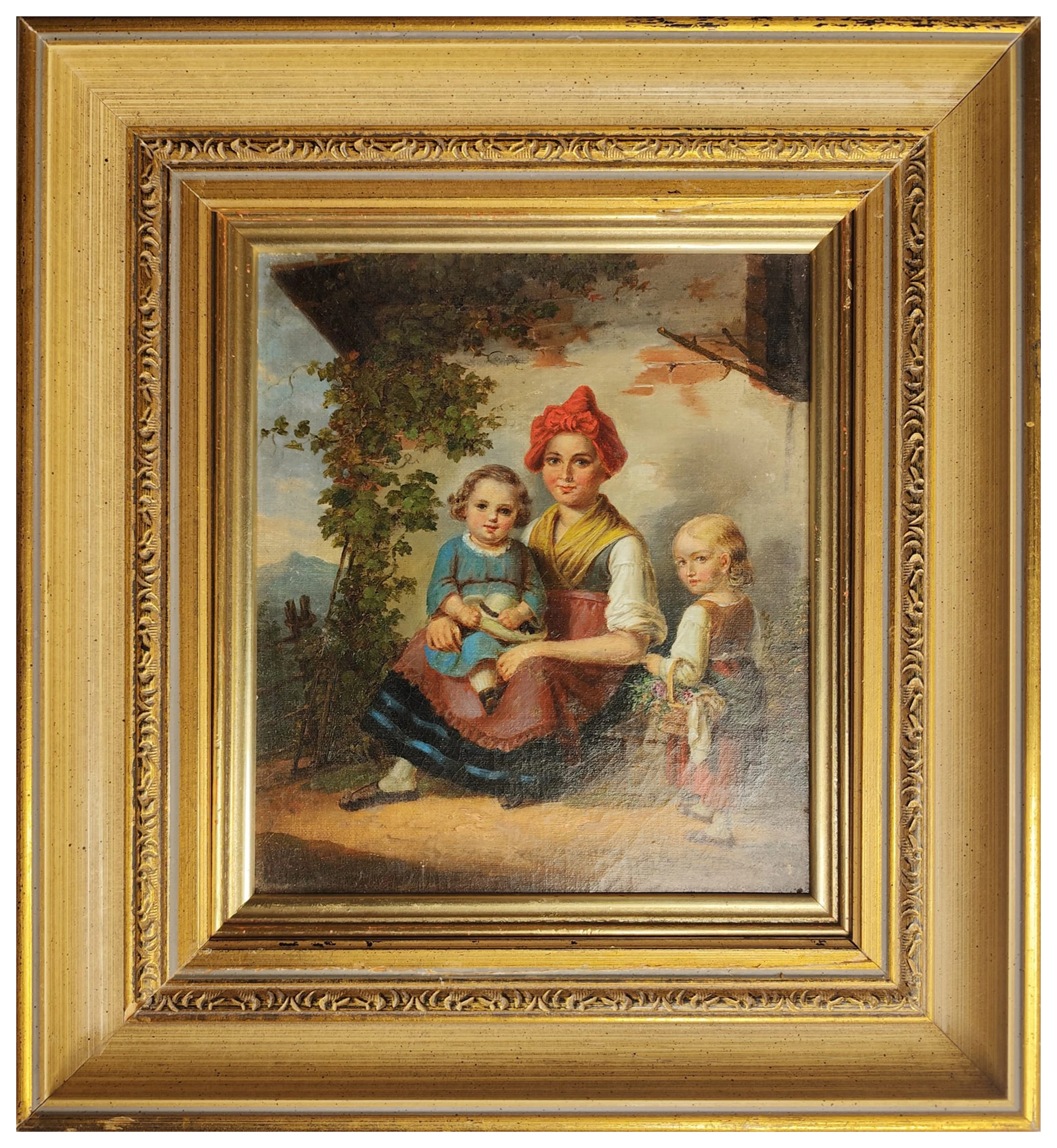 Mother with children; 19th Century, attributed to Ferdinand Georg Waldmüller