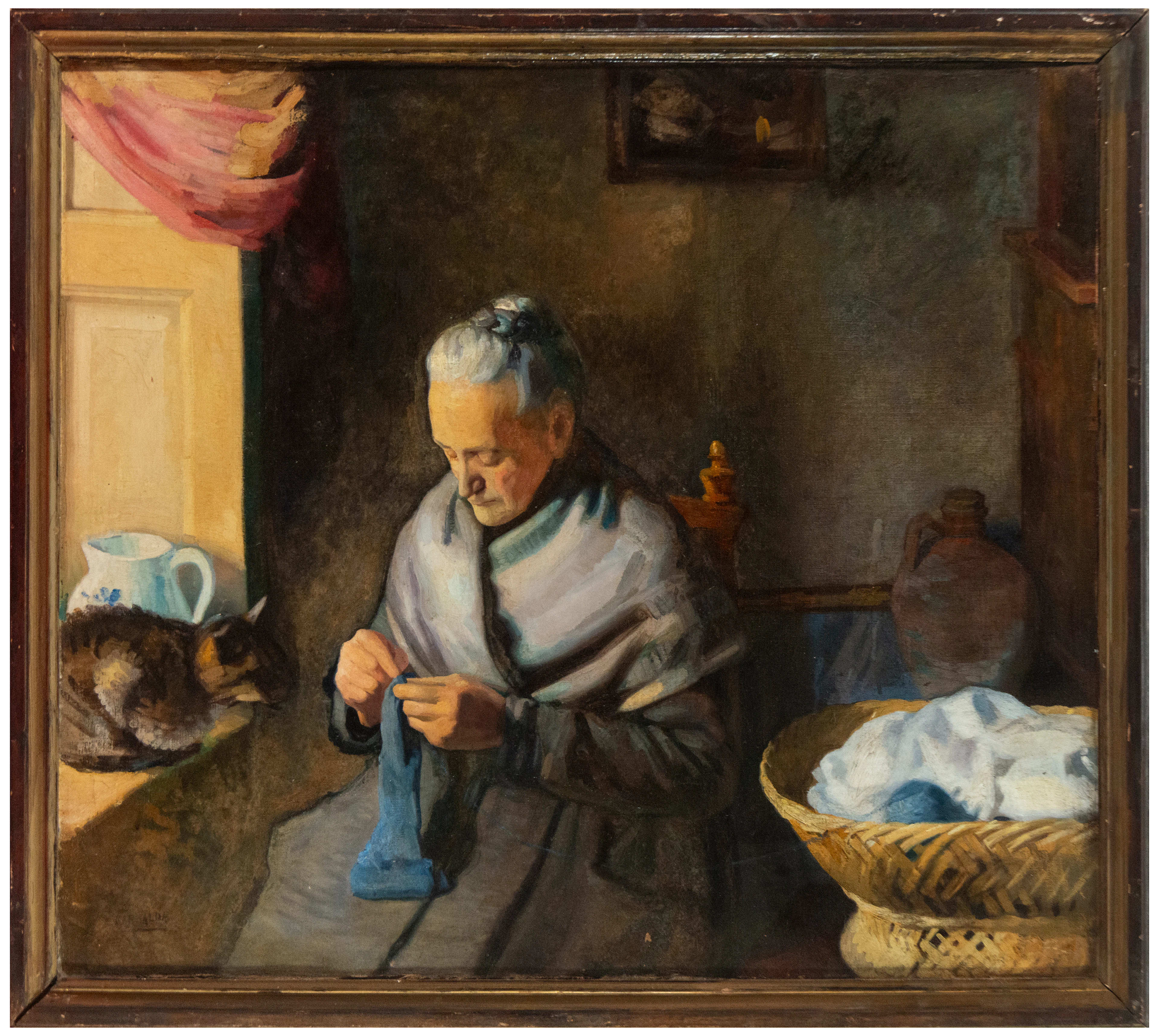 Old woman sewing in a domestic interior – ELIAS GARRALDA – 20th century