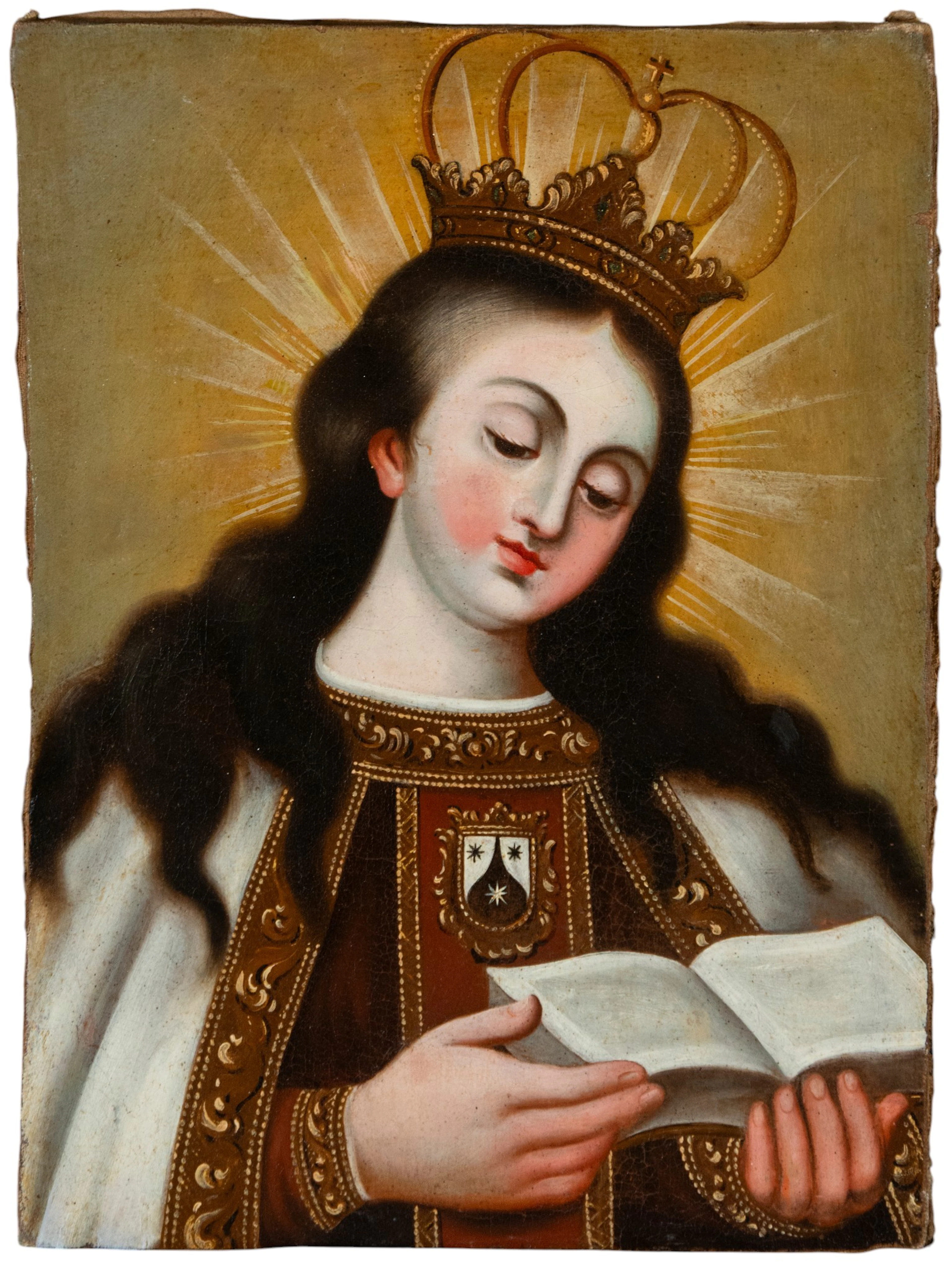 Our Lady of Mount Carmel crowned with a book – Colonial School – 18th century