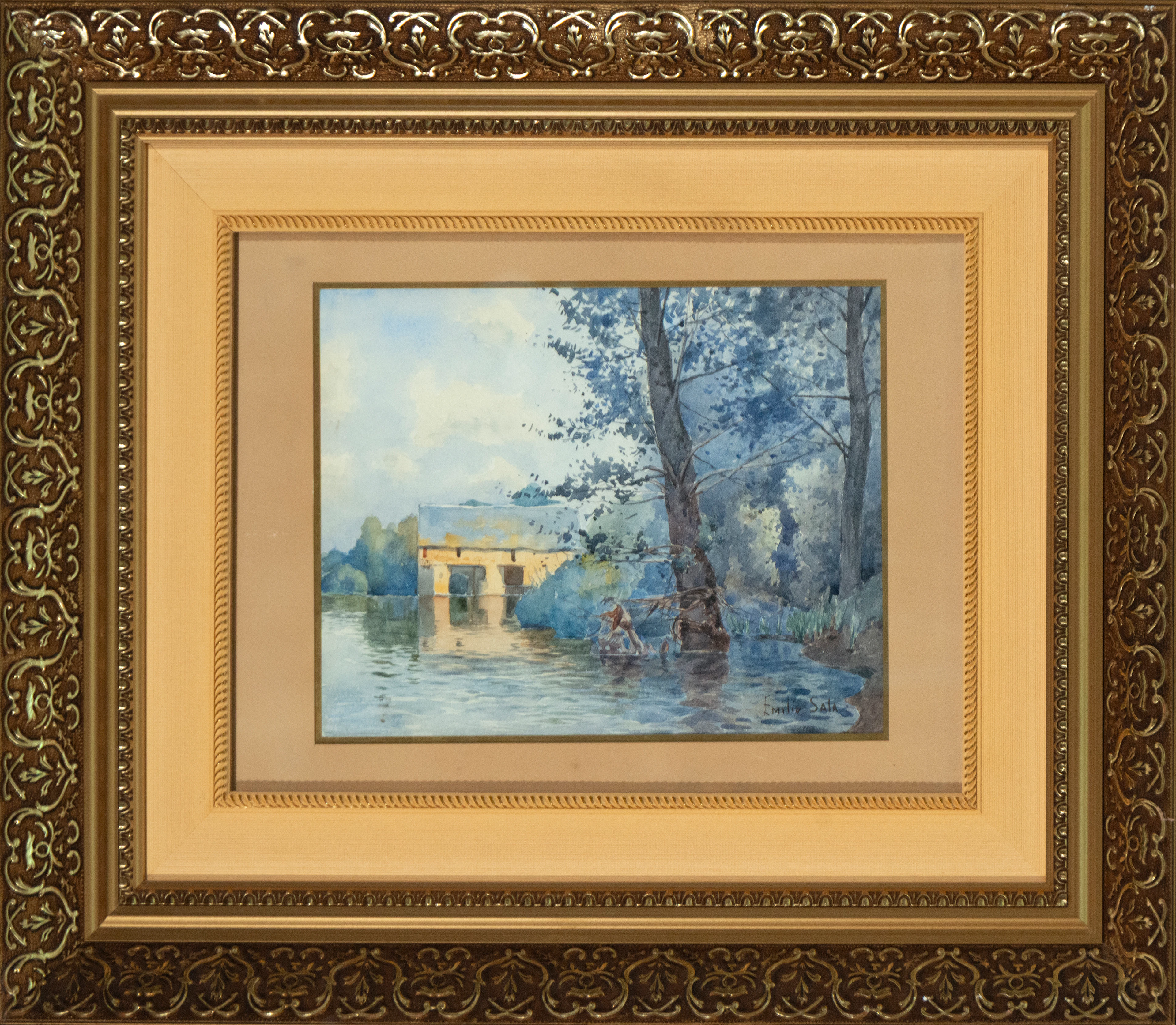 River Landscape, Signed Emilio Sala, Spanish School, 19th Century