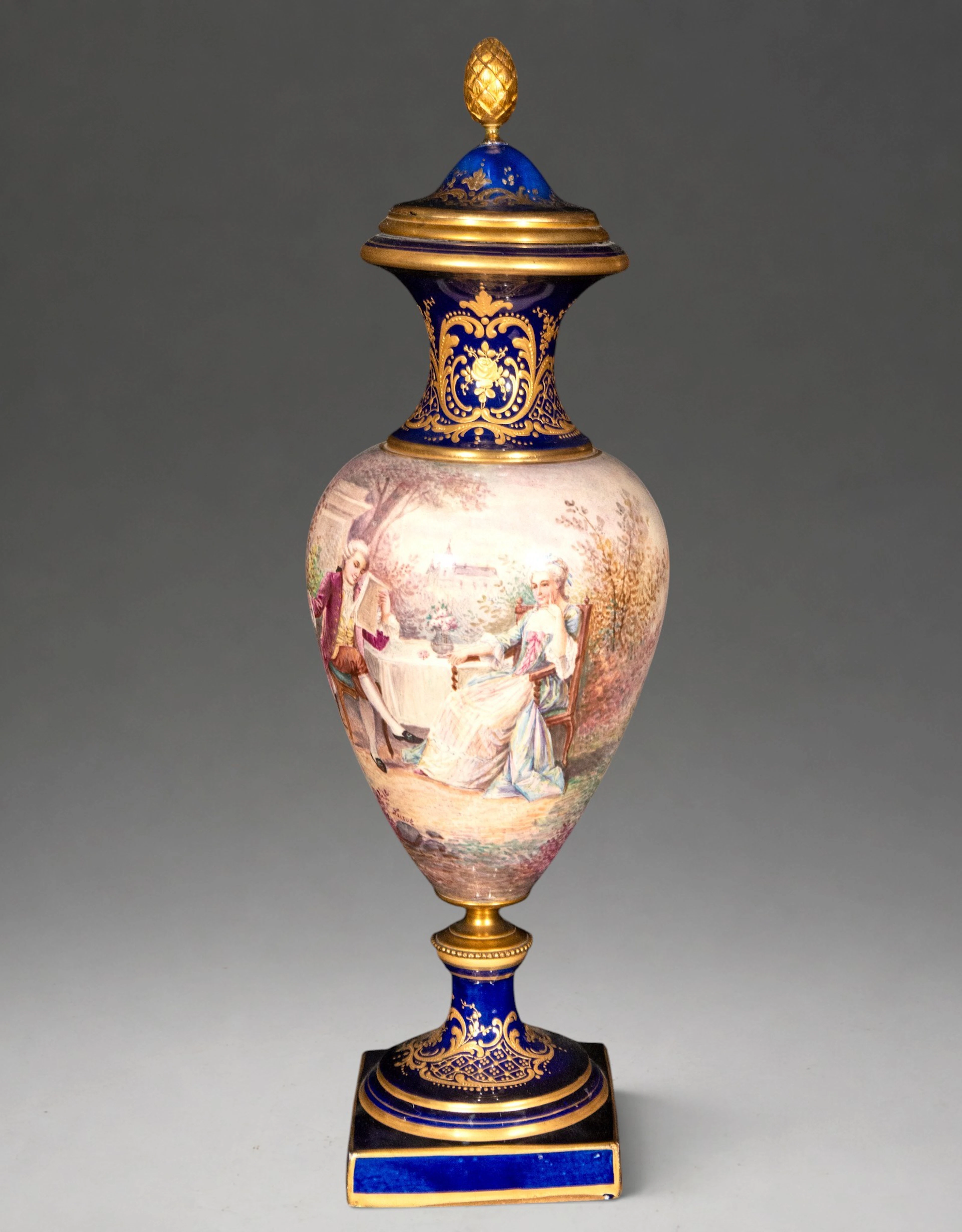 Porcelain vase with a gallant scene – French School, Sèvres style