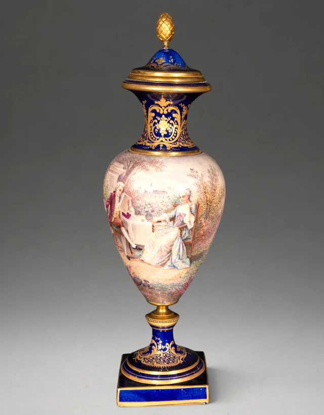Porcelain vase with a gallant scene – French School, Sèvres style