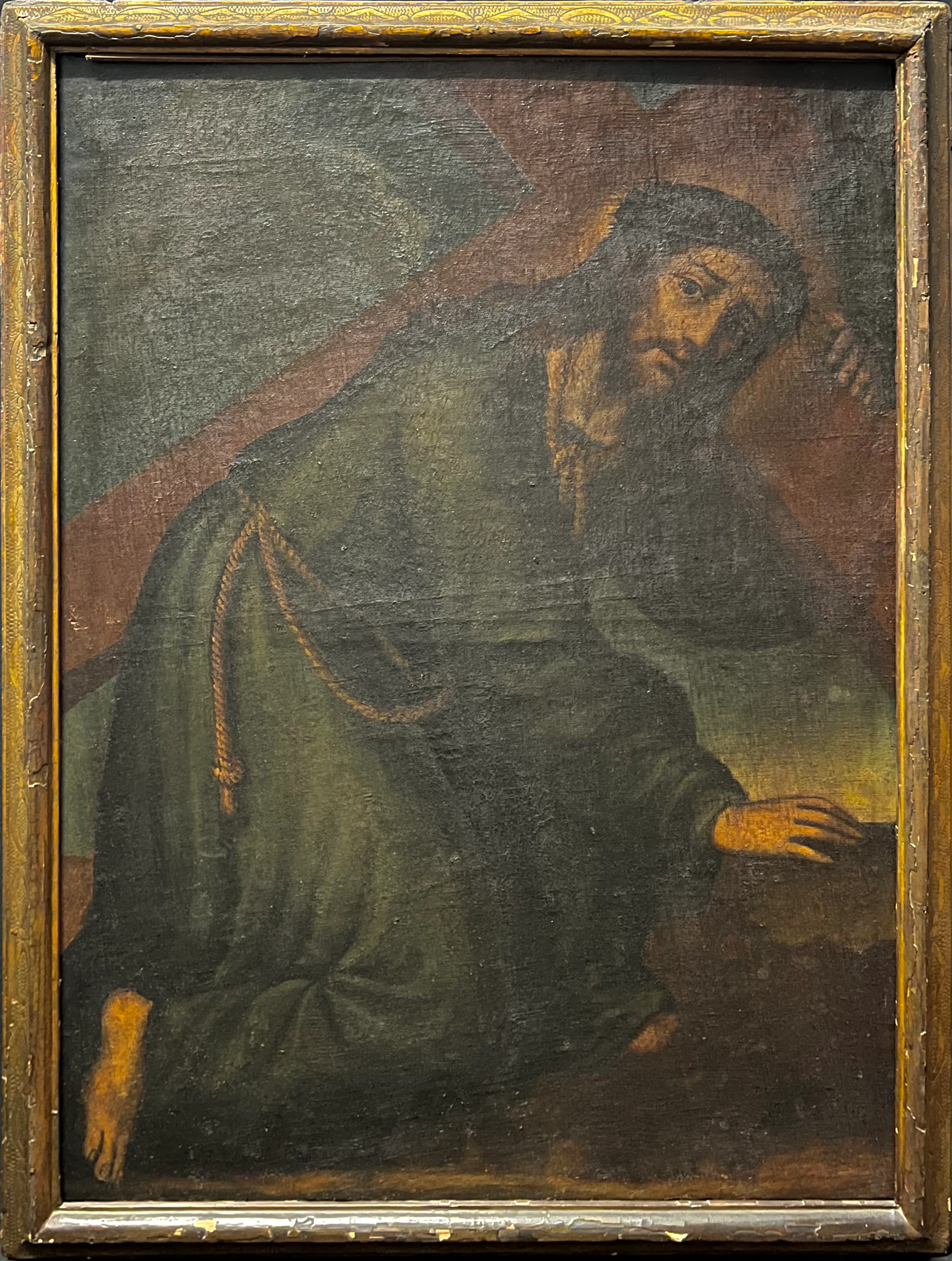 Large Colonial Christ from Mexico or Cusco with a frame from the same