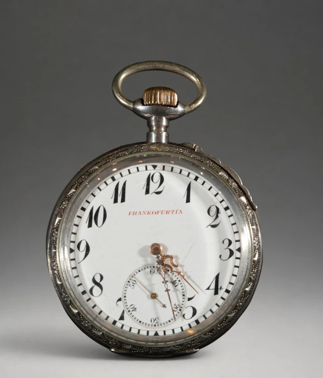 Pocket watch with white dial and Arabic numerals