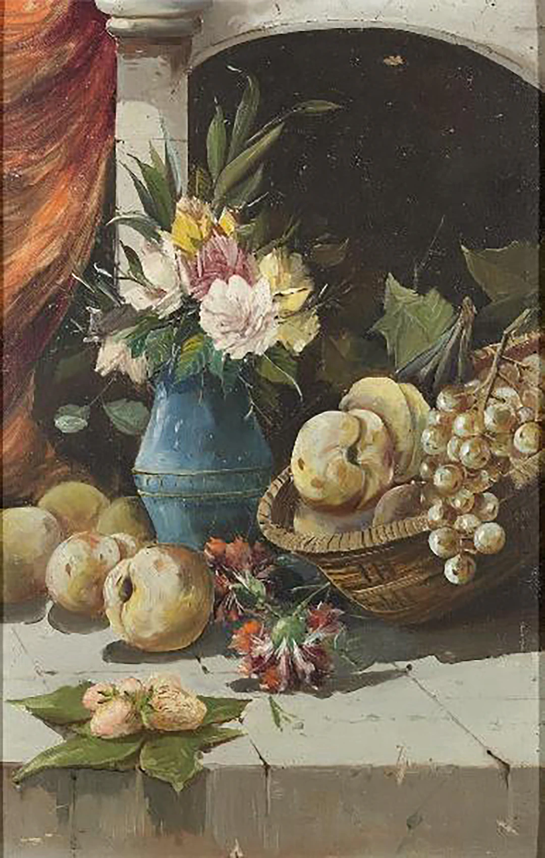 Still life with flowers and fruit, Signed Jardines, Gaditana School