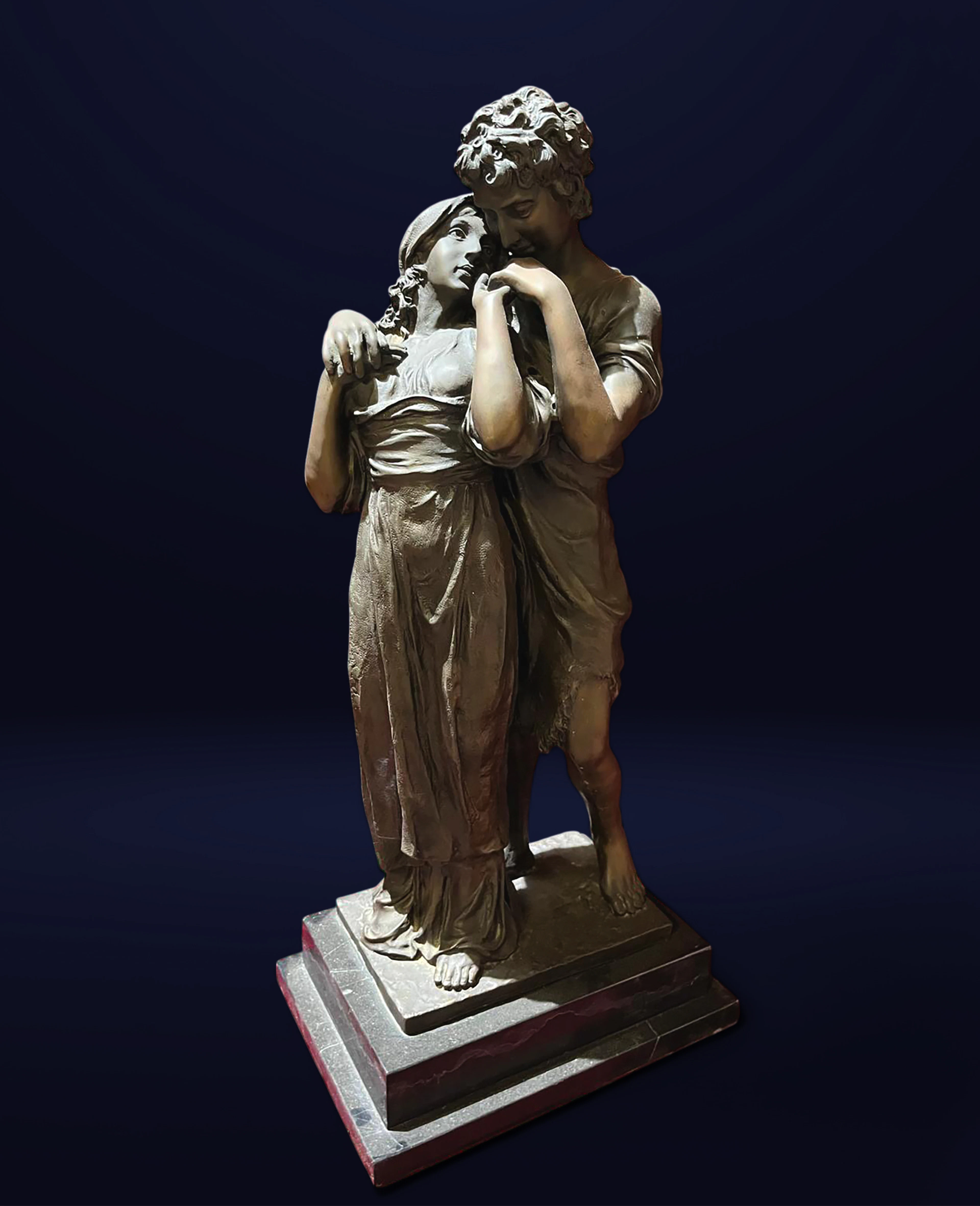 Bronze sculpture of lovers, Europe, 19th century